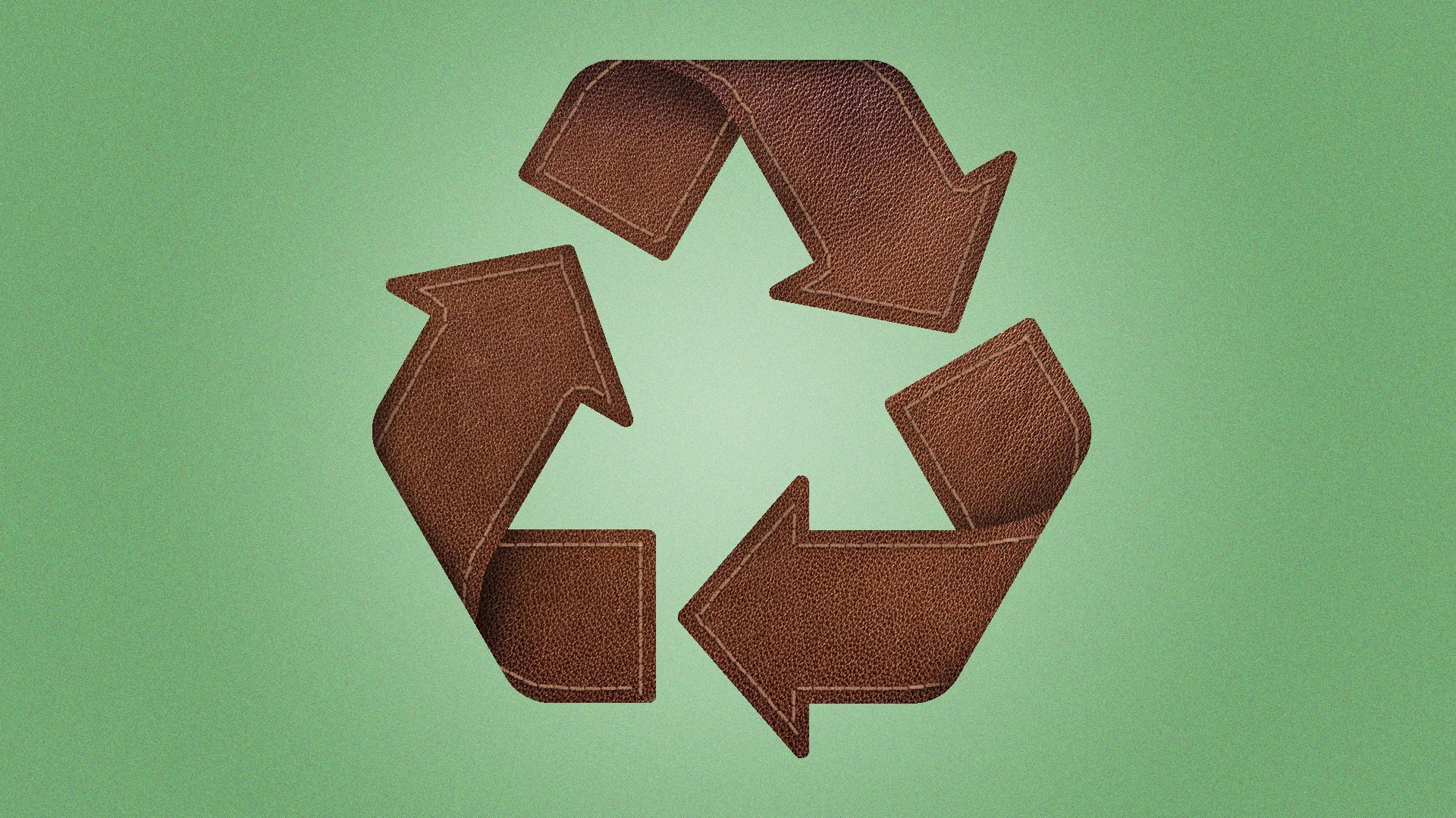 a recycling symbol made out of stitched pieces of leather