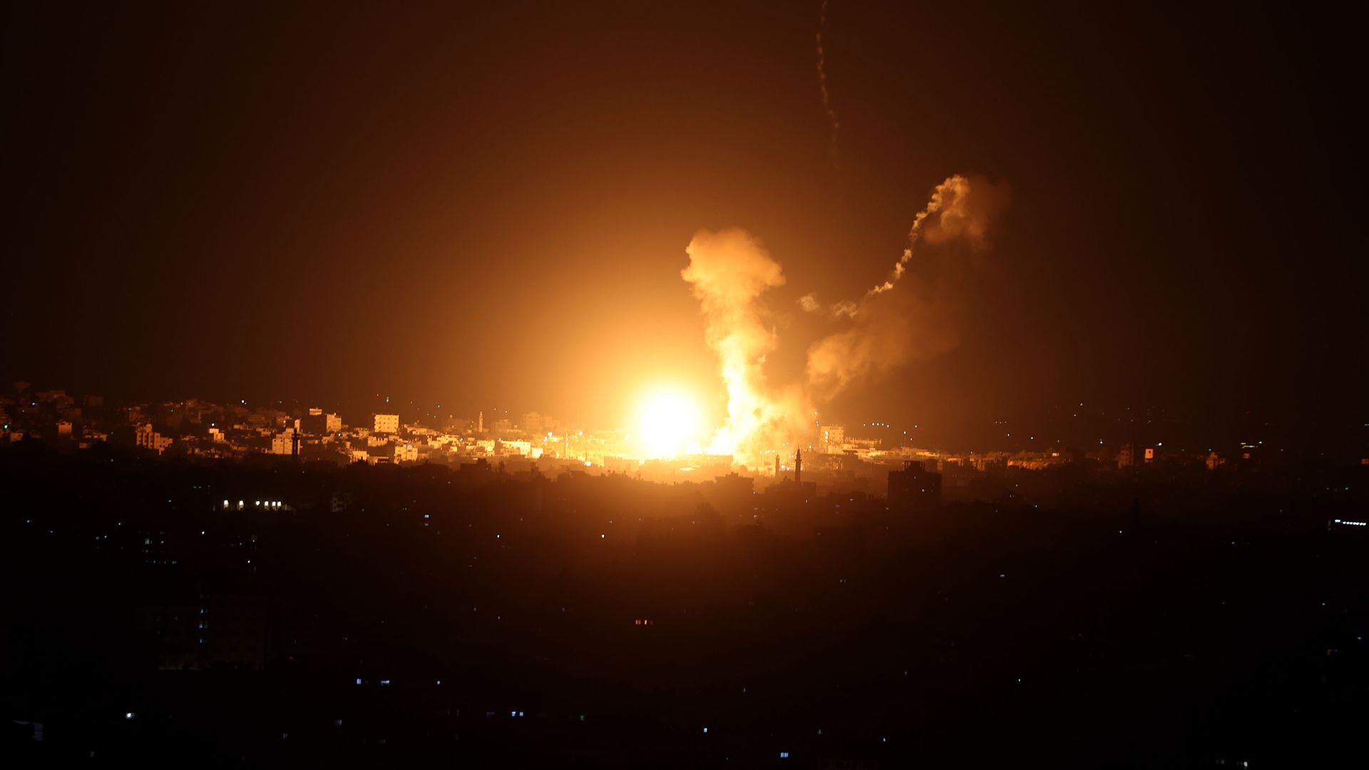 moke and flames rise after Israeli warplanes launched airstrikes in Gaza City, Gaza on May 03, 2023. (Photo by Mustafa Hassona/Anadolu Agency via Getty Images)