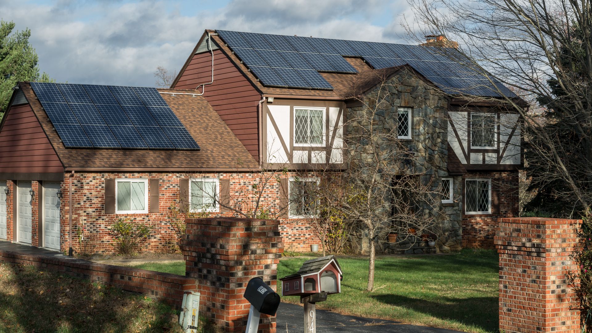 A house with solar panels built into the roof
