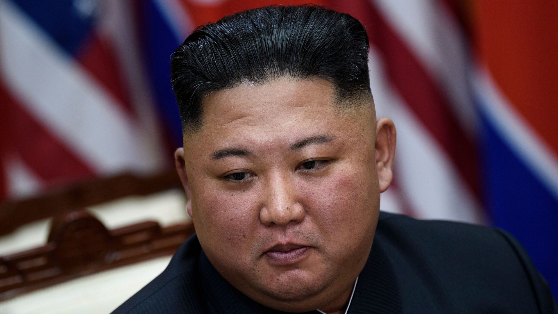 This image is a close-up of Kim Jong Un.