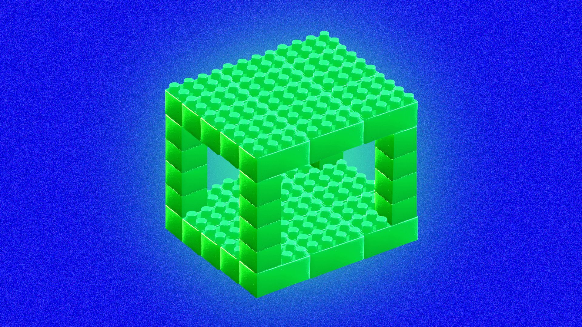 Illustration of a three dimensional cube built from plastic building blocks