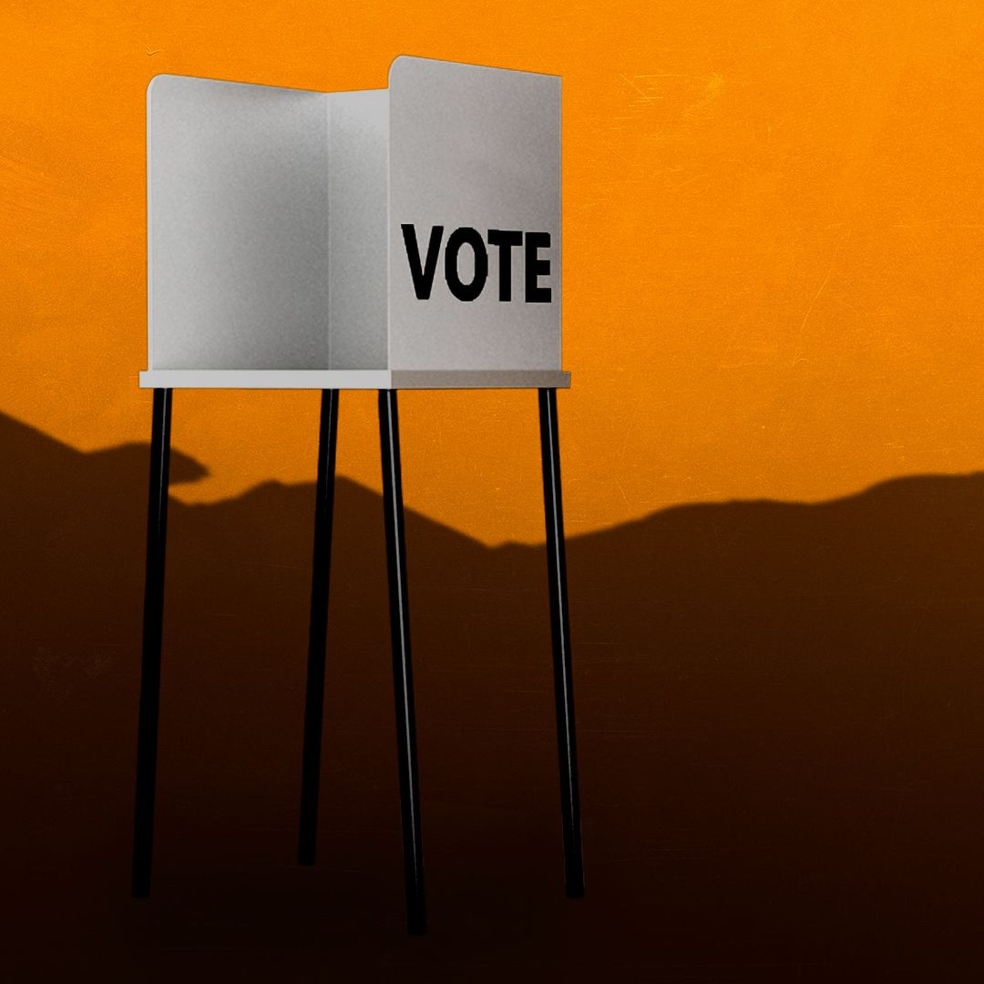 Illustration of the US Capitol casting a shadow on a voting booth.