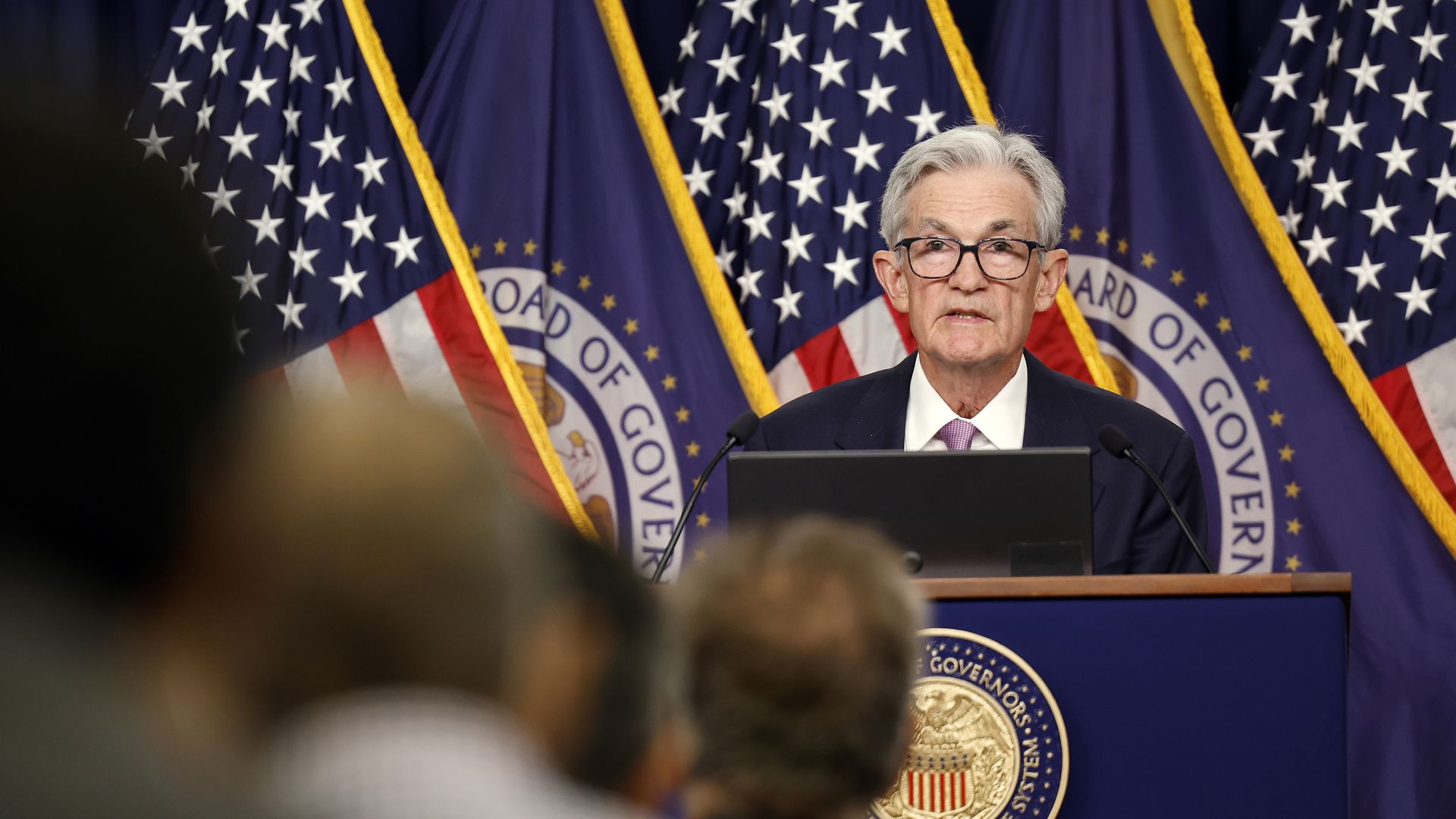 Fed chair Jerome Powell speaks to reporters at a press conference in September