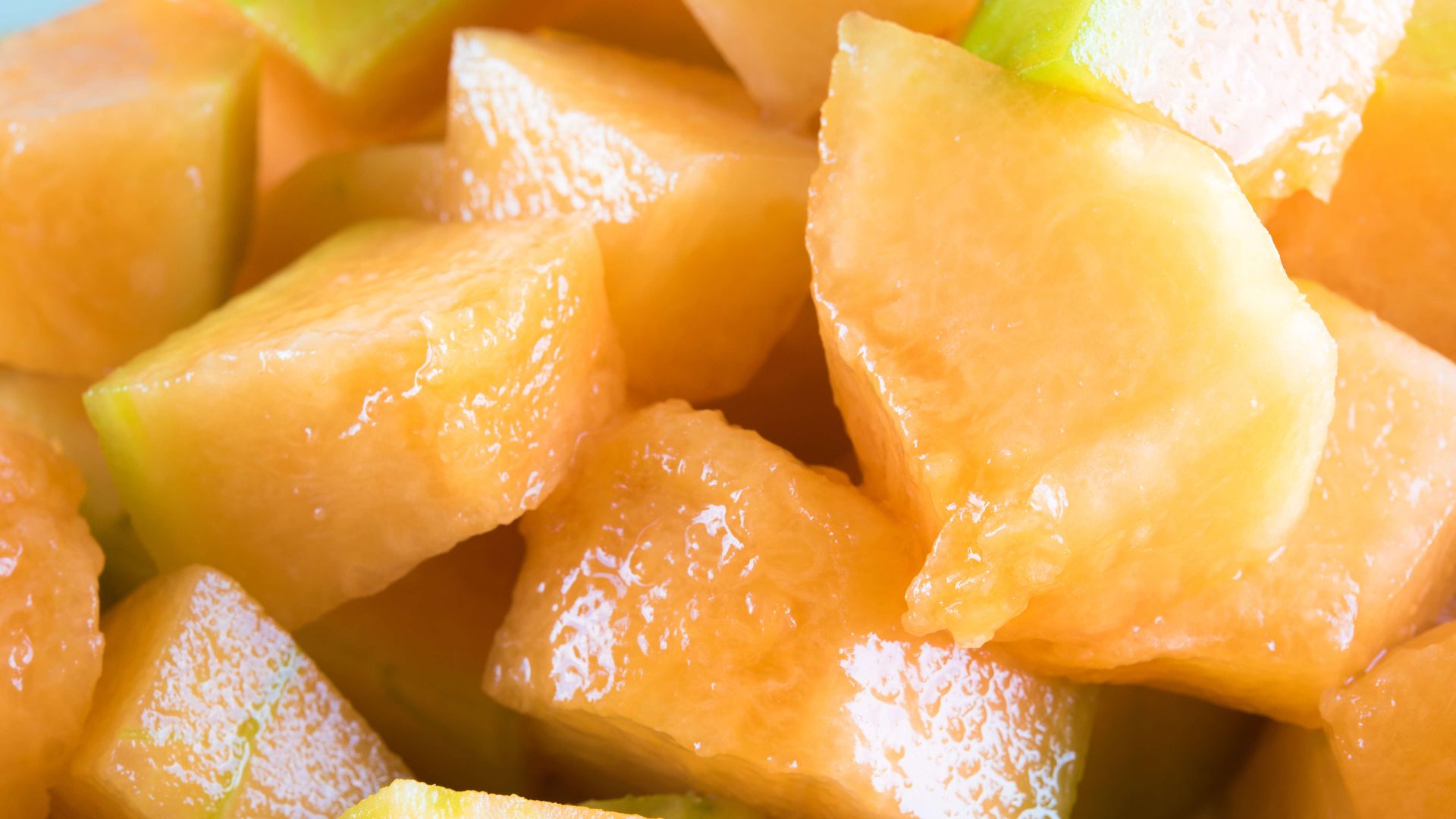 Close-up of cantaloupe fruit salad. 