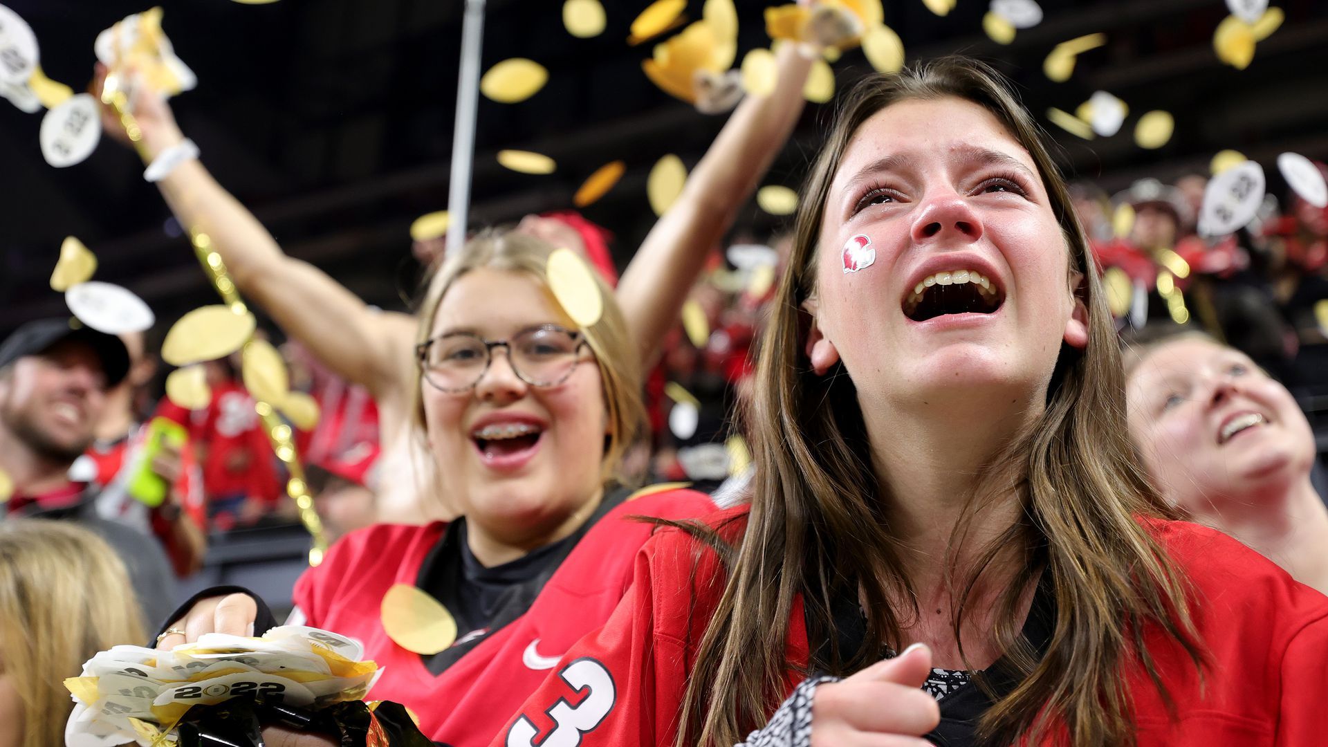 A Georgia fan celebrates after the national championship