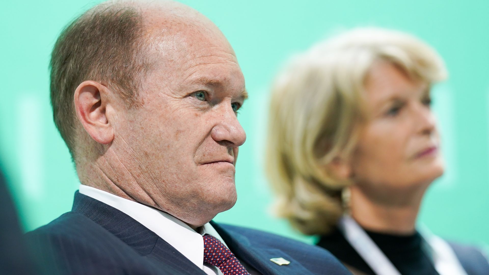 Senator Chris Coons listens during an Atlantic Council event on day seven of the COP26 at SECC on November 06, 2021 in Glasgow, Scotland.