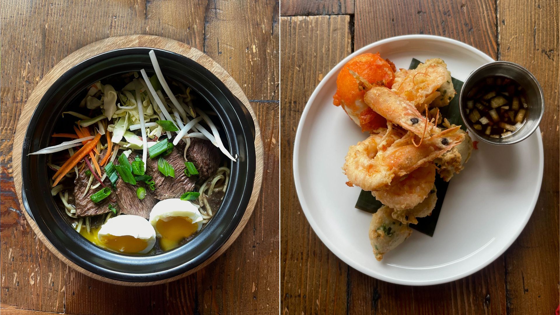 A large black bowl of beef stew.