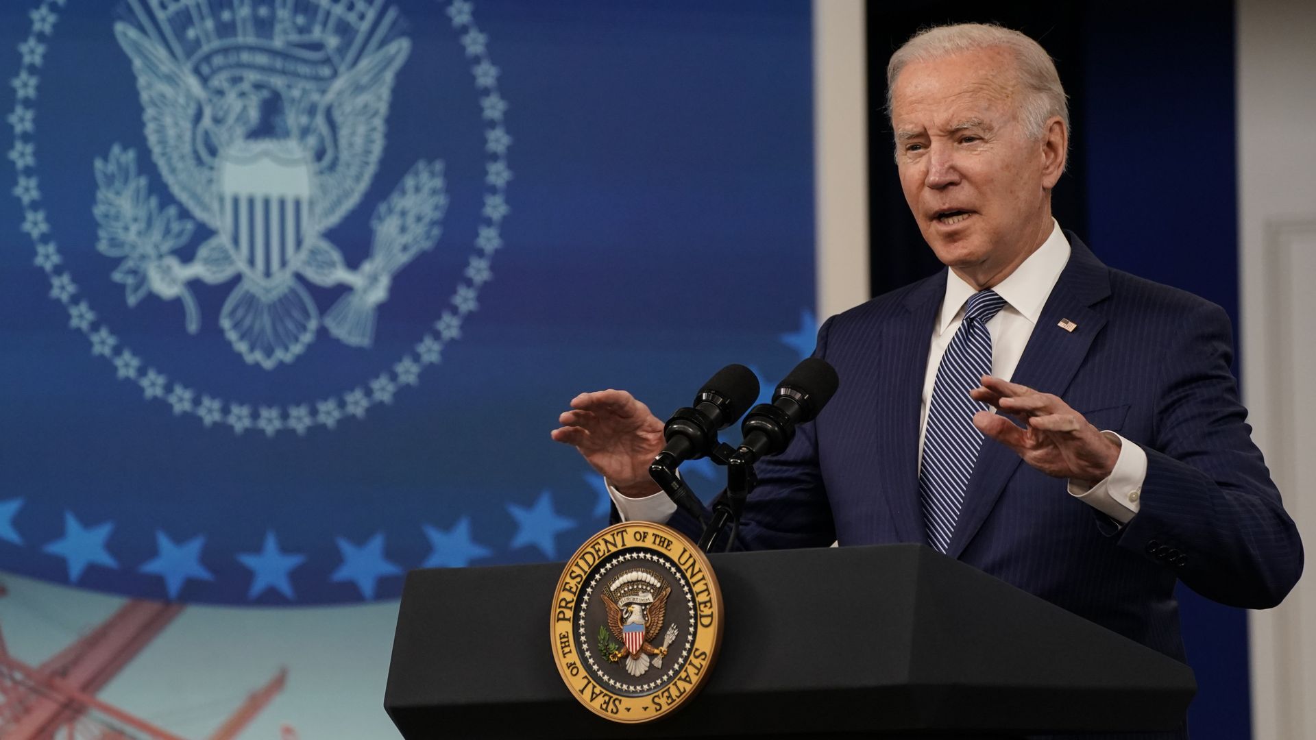 President Biden is seen speaking last week about the nation's supply-chain issues.