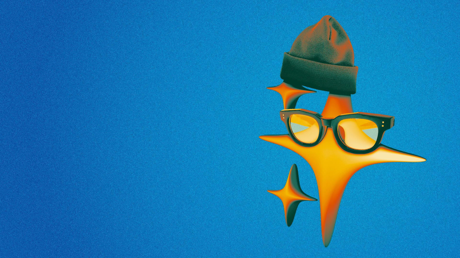 Illustration of a sparkle emoji wearing glasses and a winter hat.