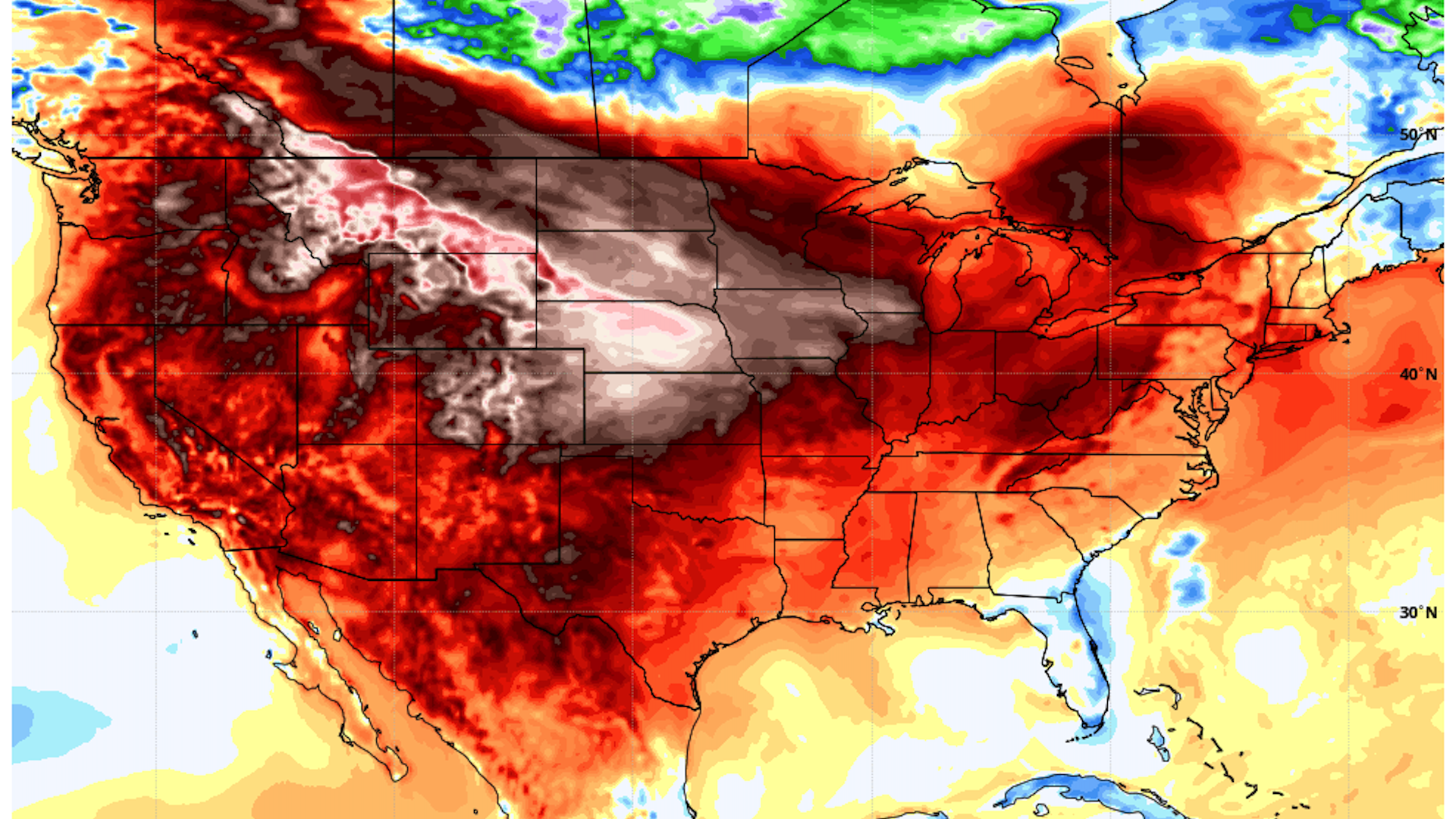 Weather map showing temperature departures from average on December 2, 2021.