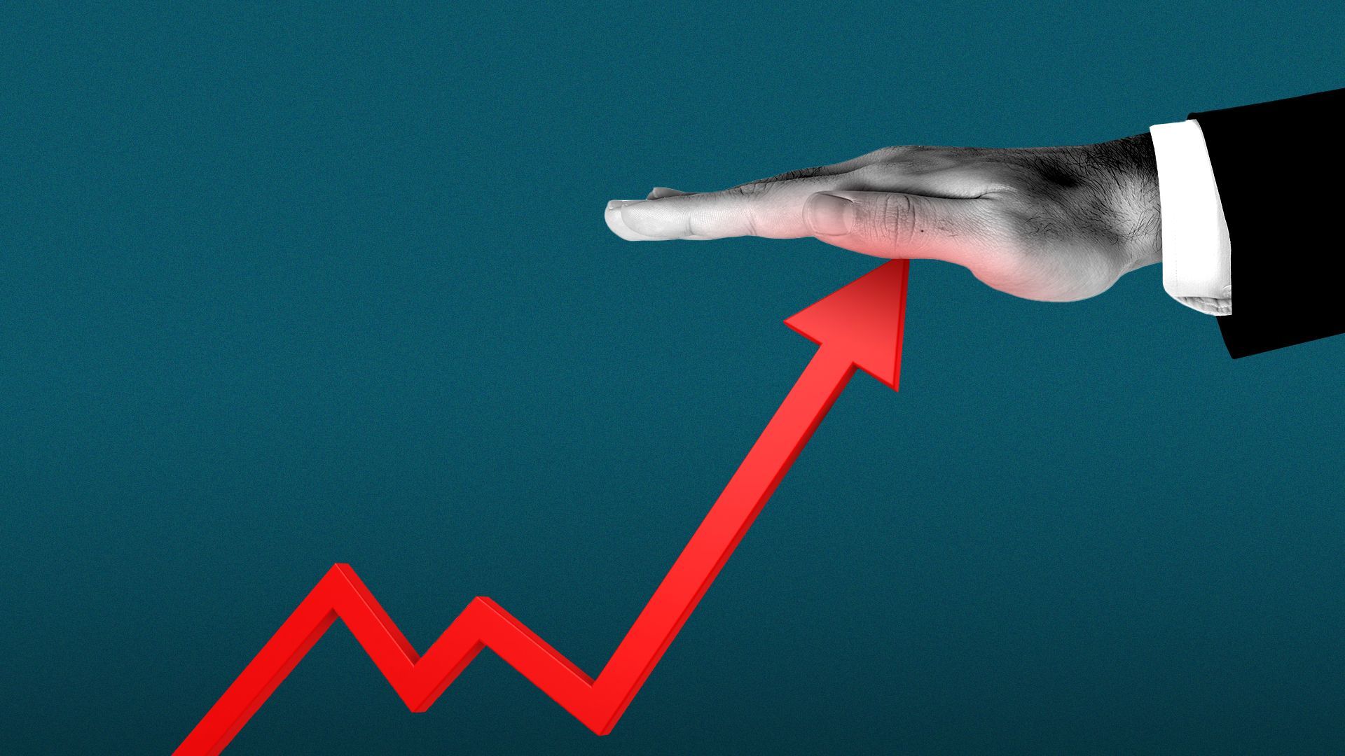 Illustration of a hand stopping an upward traveling arrow