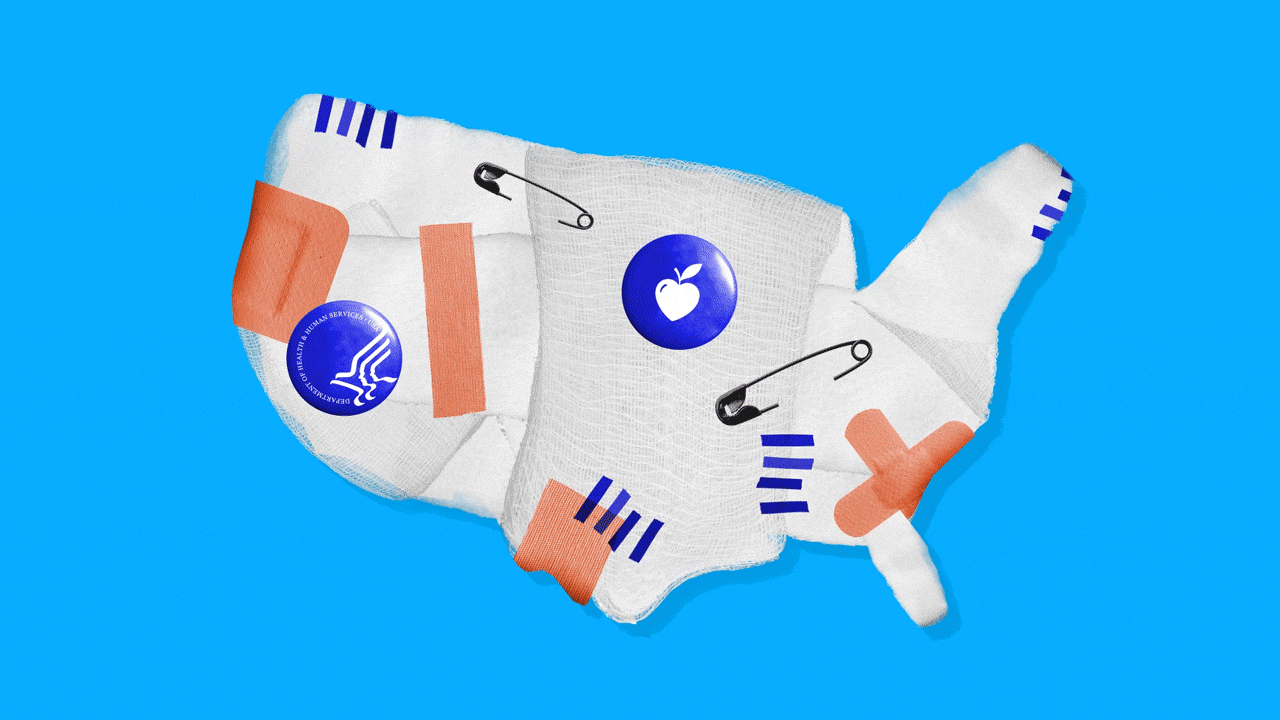 The United States being bandaged up.