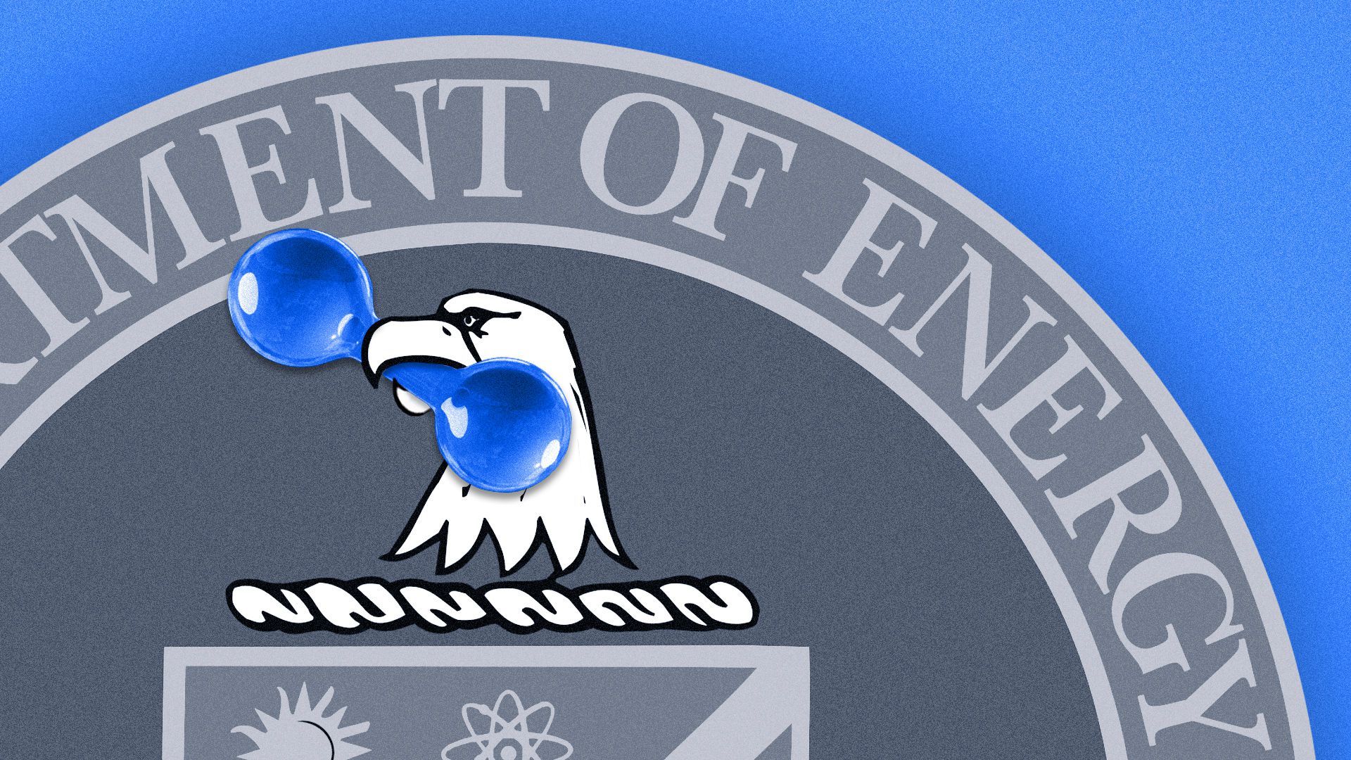 Illustration of the eagle on the U.S. Department of Energy seal holding a hydrogen molecule in its beak.