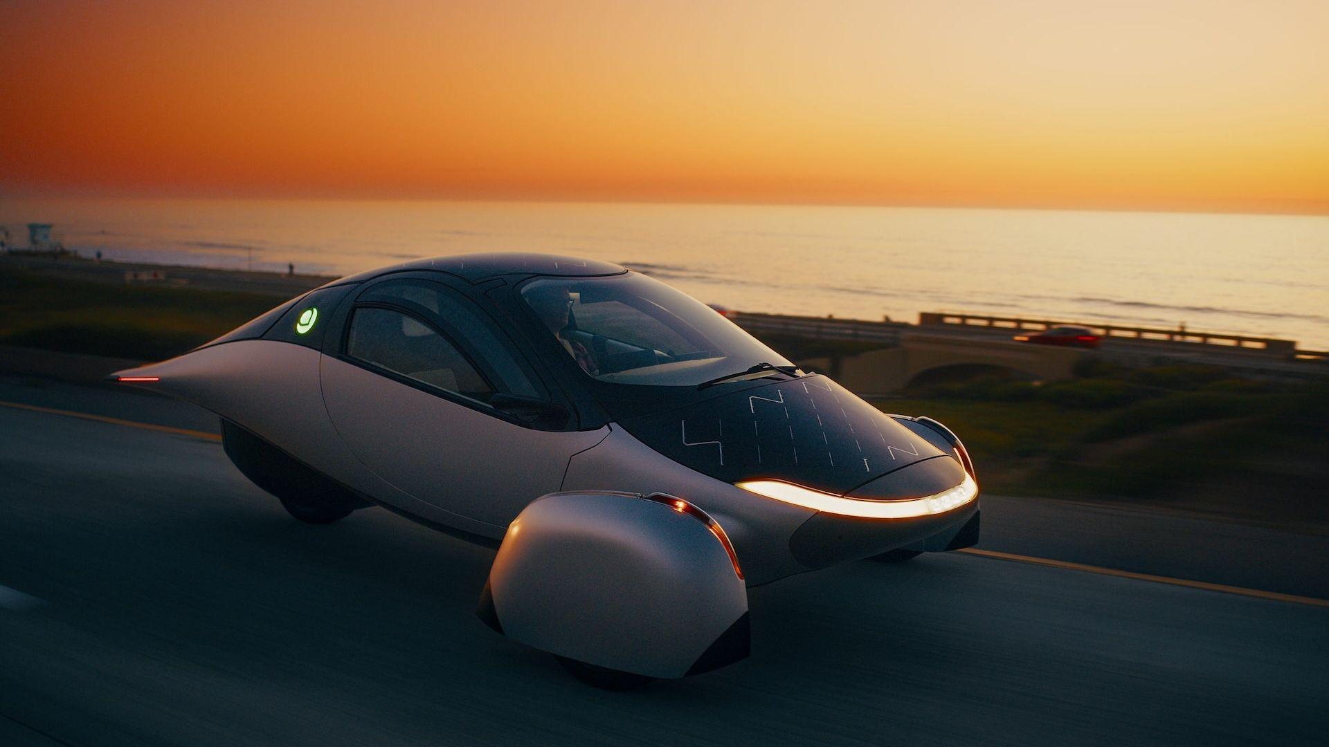 Photo of the "production intent" version of Aptera Motors' solar-powered car