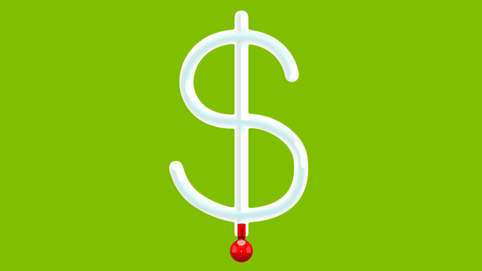 Animated illustration of a thermometer in the shape of a dollar bill sign, with temperature rising rapidly
