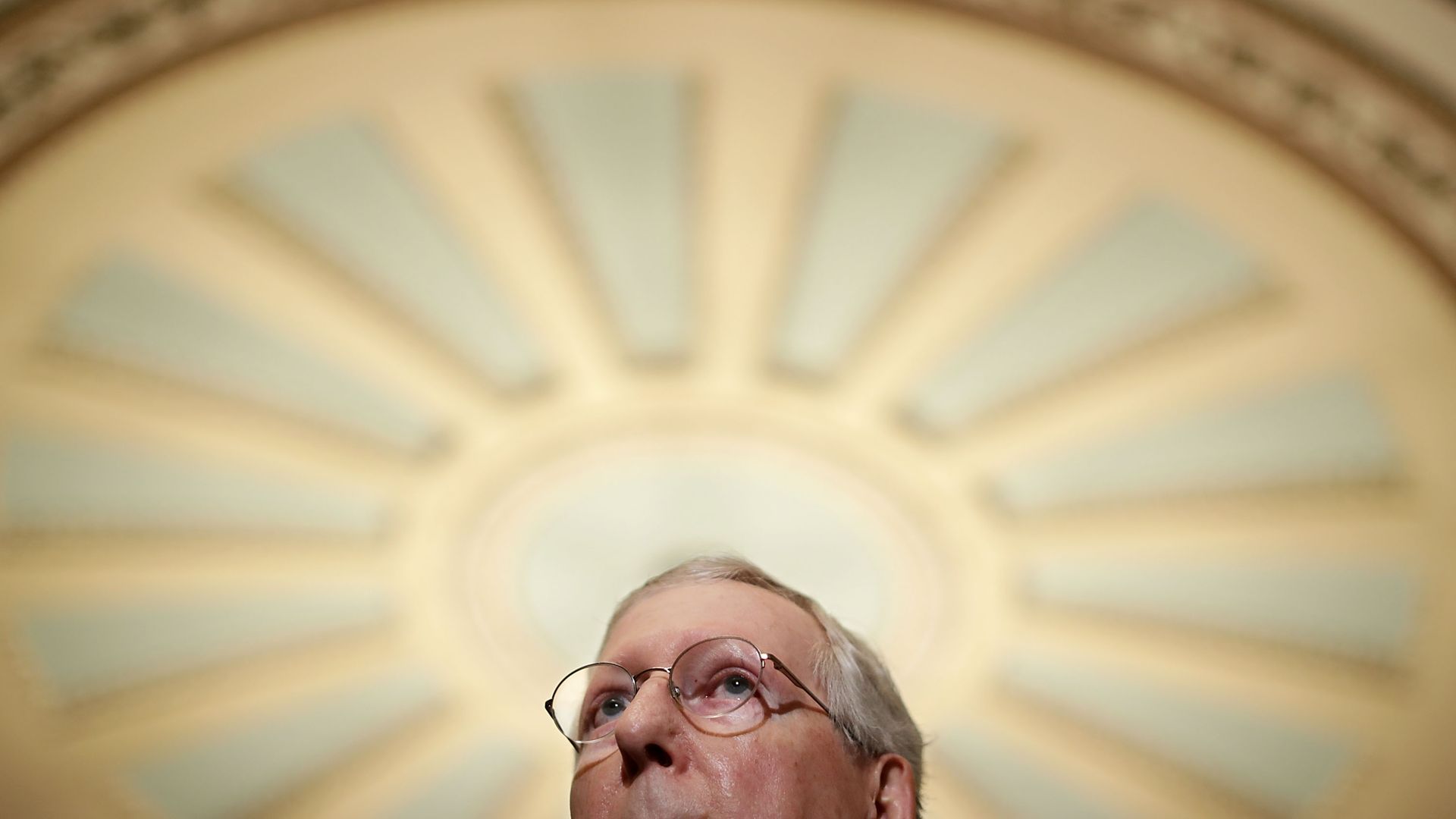 Mitch McConnell's face from a below-the-chin level shot