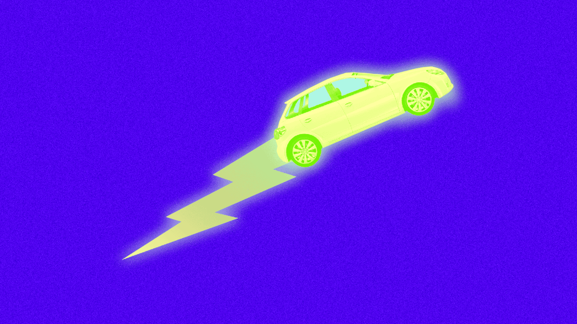 Animated illustration of an electric car dragged by lightning