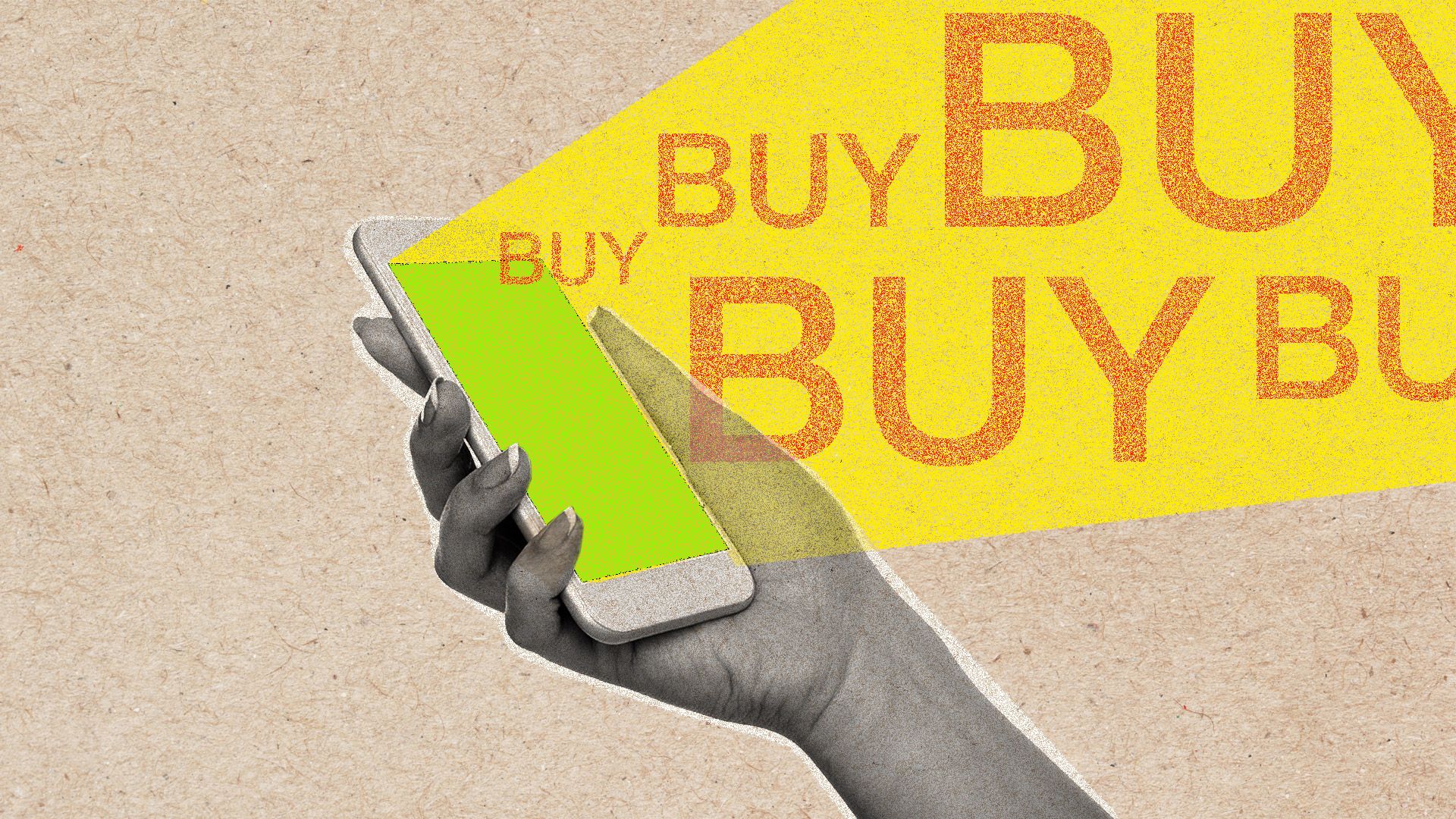 A smartphone emitting a harsh light urging the user to buy things