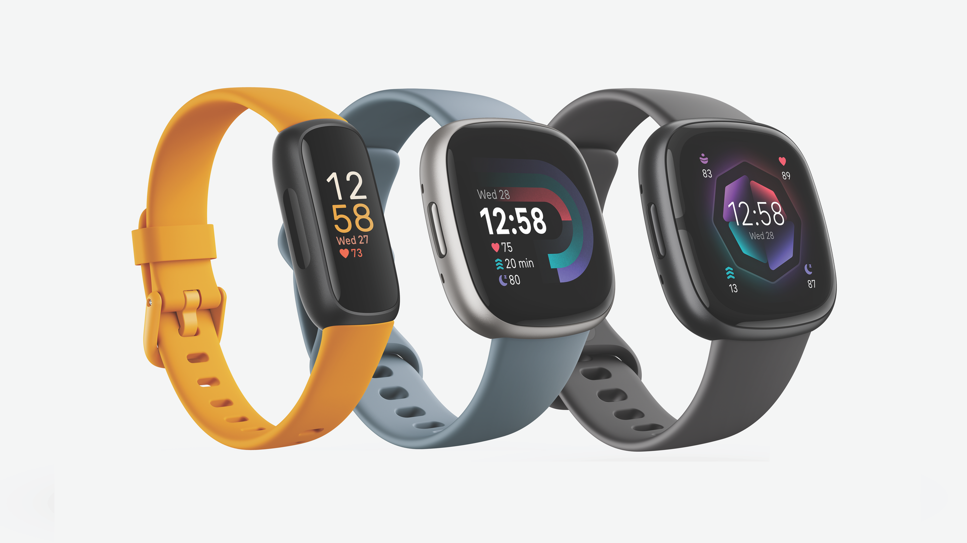 Google's fall 2022 Fitbit lineup: the Inspire 3, Versa 4 and Sense 2.