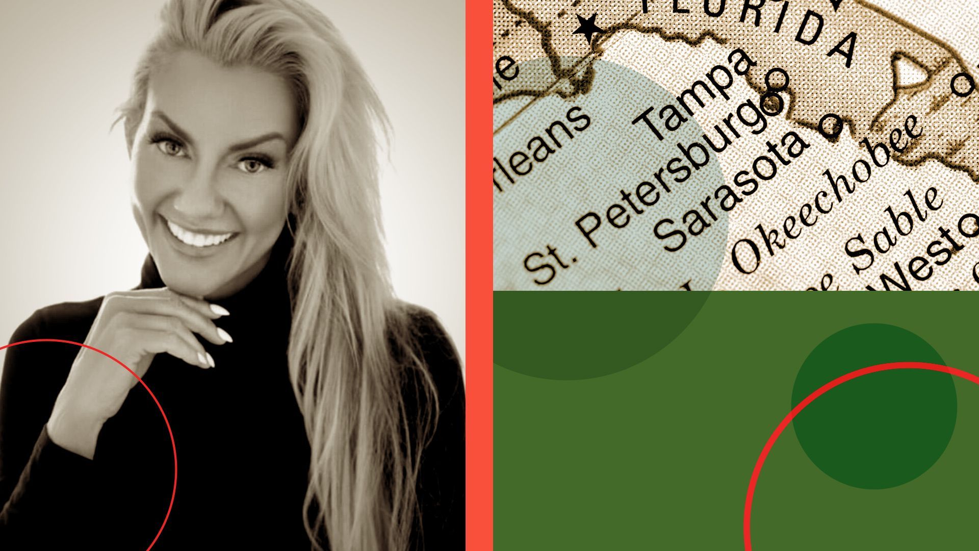 Photo illustration of Joanna Olsen and a map of the Tampa Bay area.