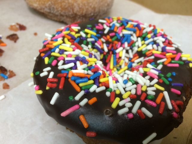 duck donuts chocolate donut with sprinkles