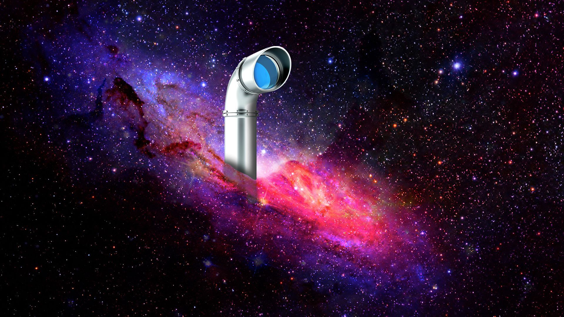Illustration of a periscope poking up from a galaxy. 