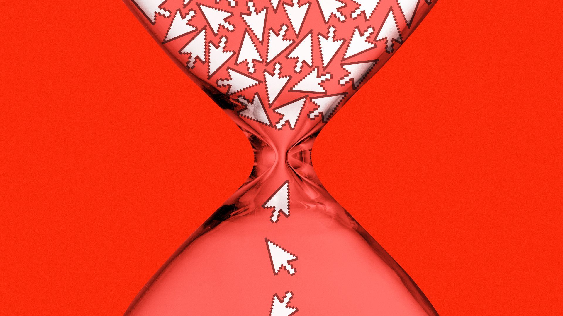 Illustration of an hourglass with cursors as the sand falling through. 