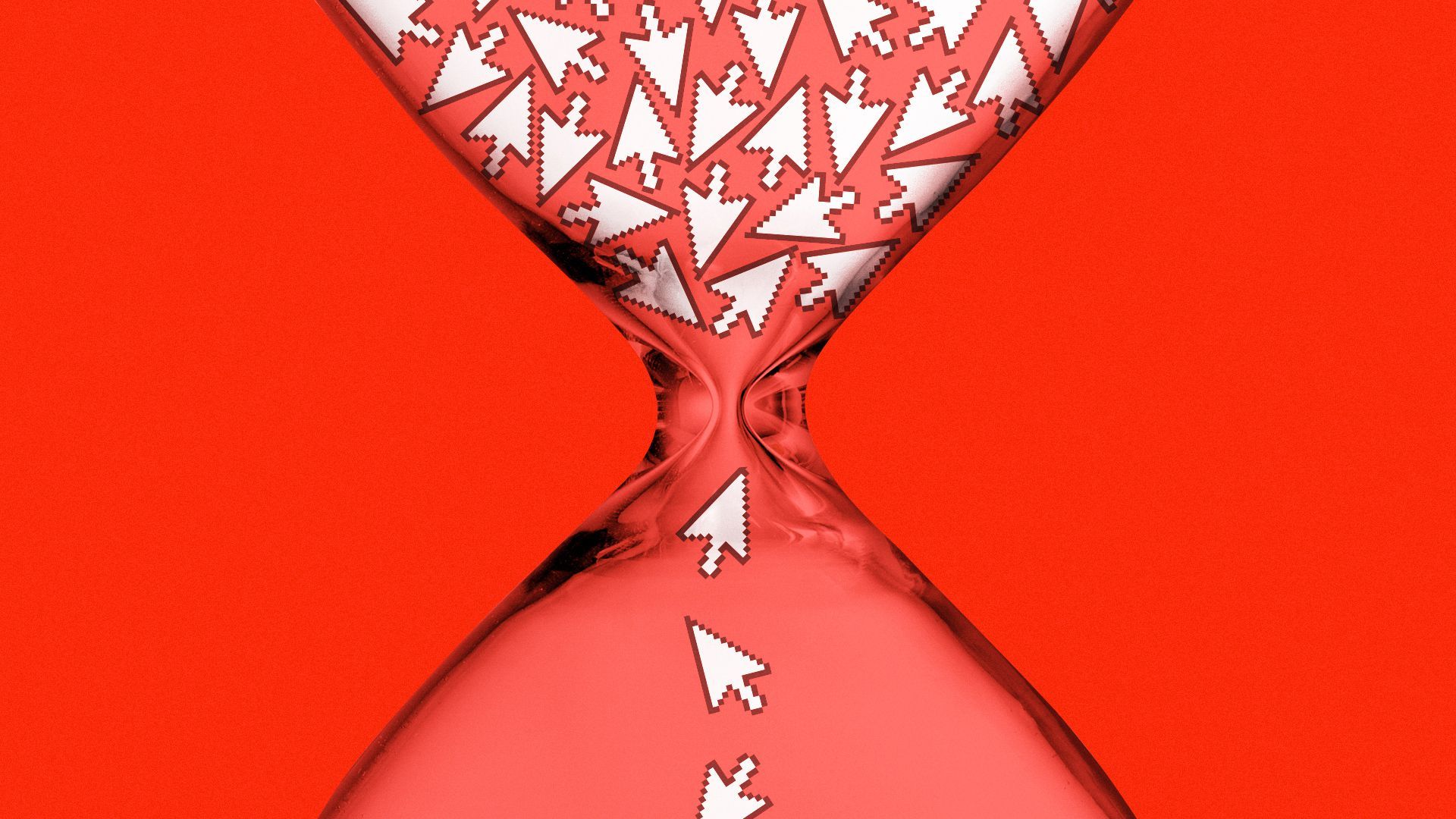 Illustration of an hourglass with cursors as the sand falling through.