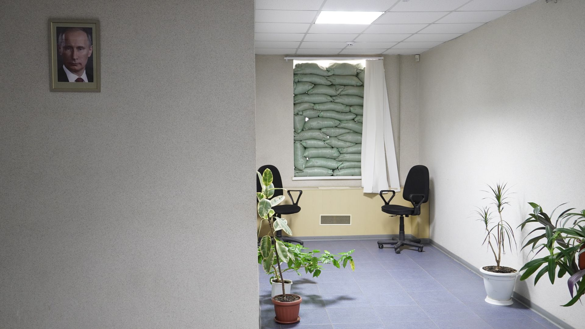  An interior view of Energodar (Enerhodar) City Council after operations have been completely halted in on September 11, 2022, in Zaporizhzia, Ukraine. 