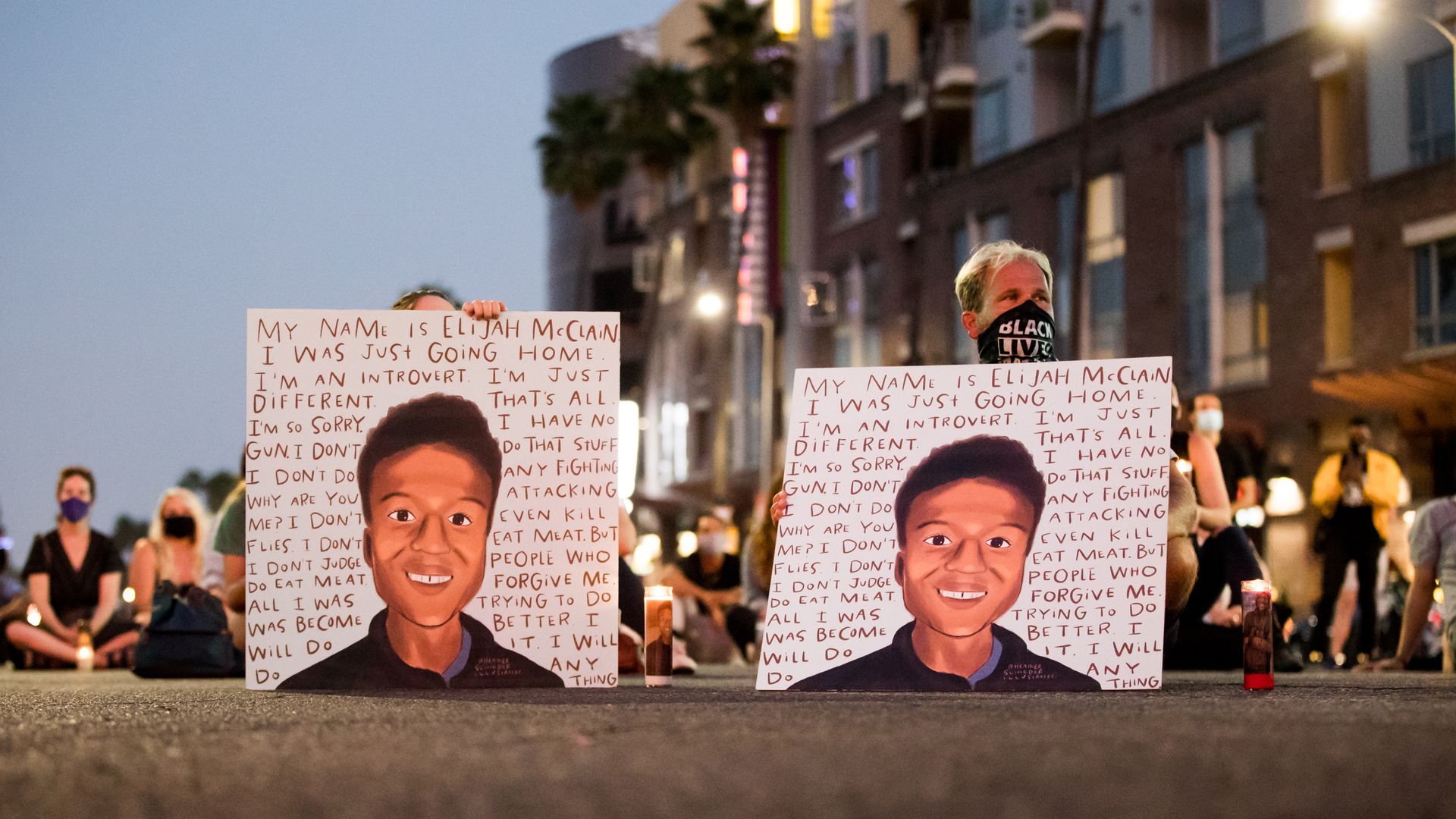 People gather at a candlelight vigil to demand justice for Elijah McClain in 2020. Photo: Rich Fury/Getty Images