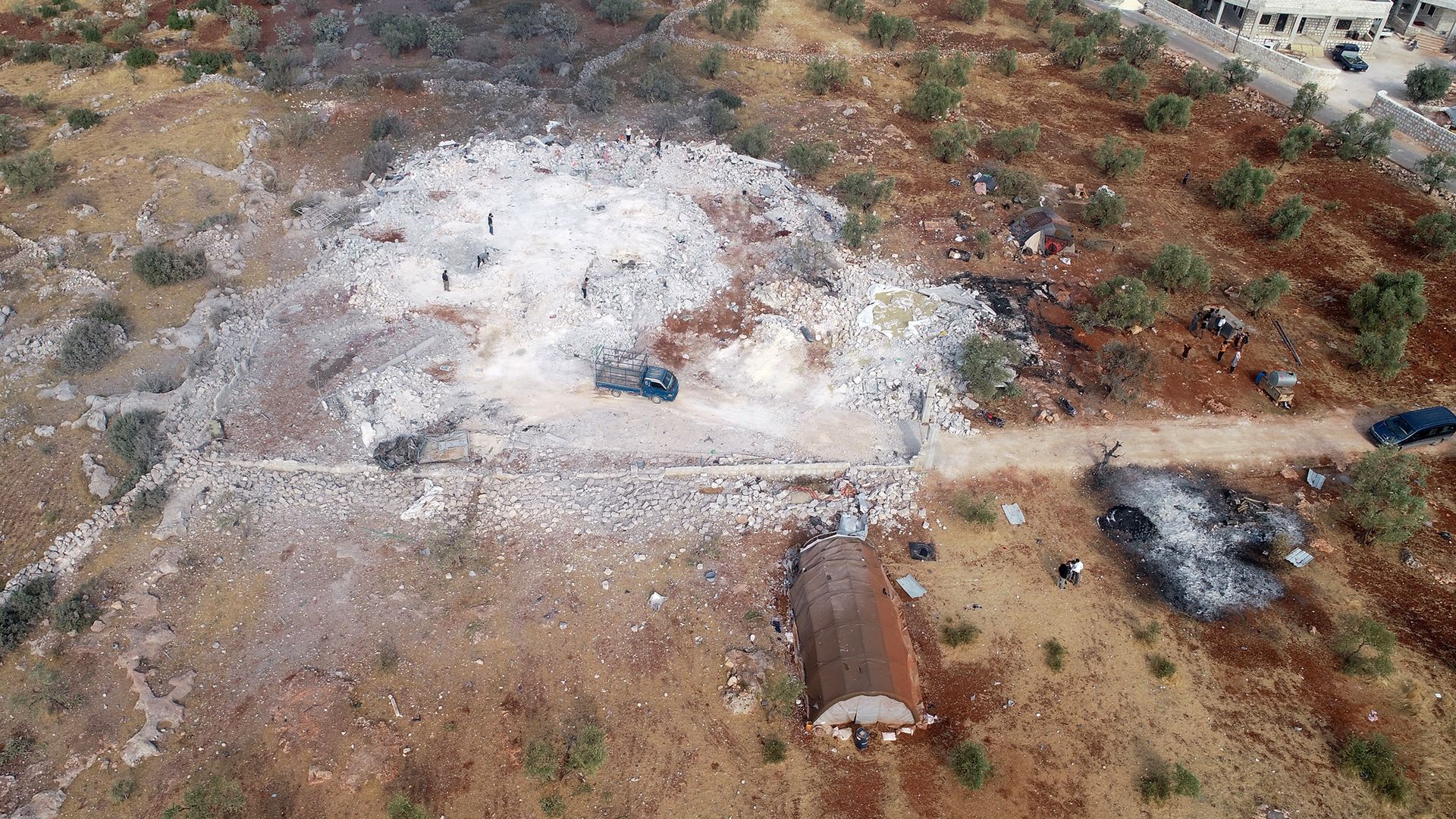 Aerial view the site where Baghdadi was killed