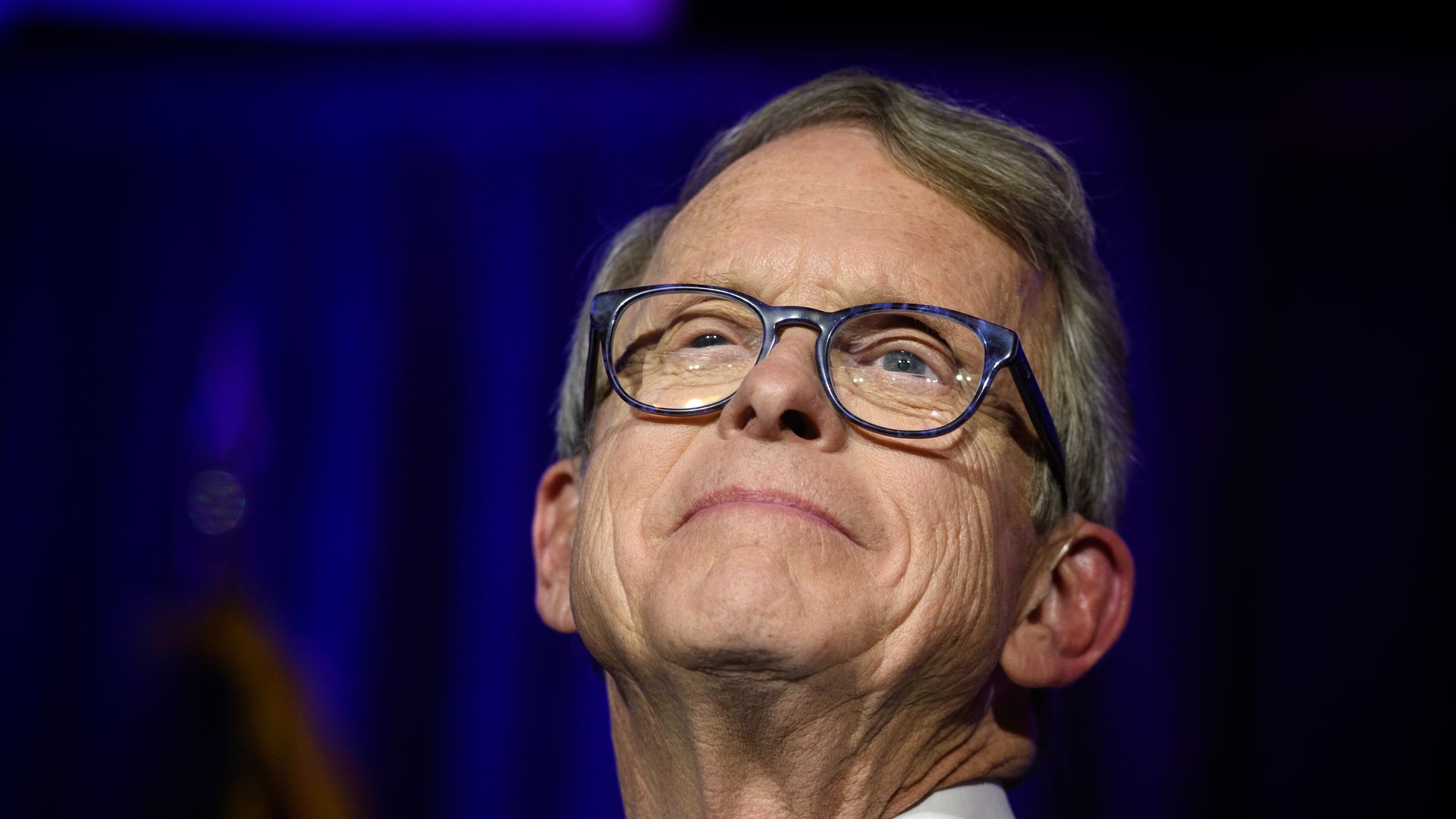 Ohio Gov. Mike DeWine is seen smiling after winning on election night.