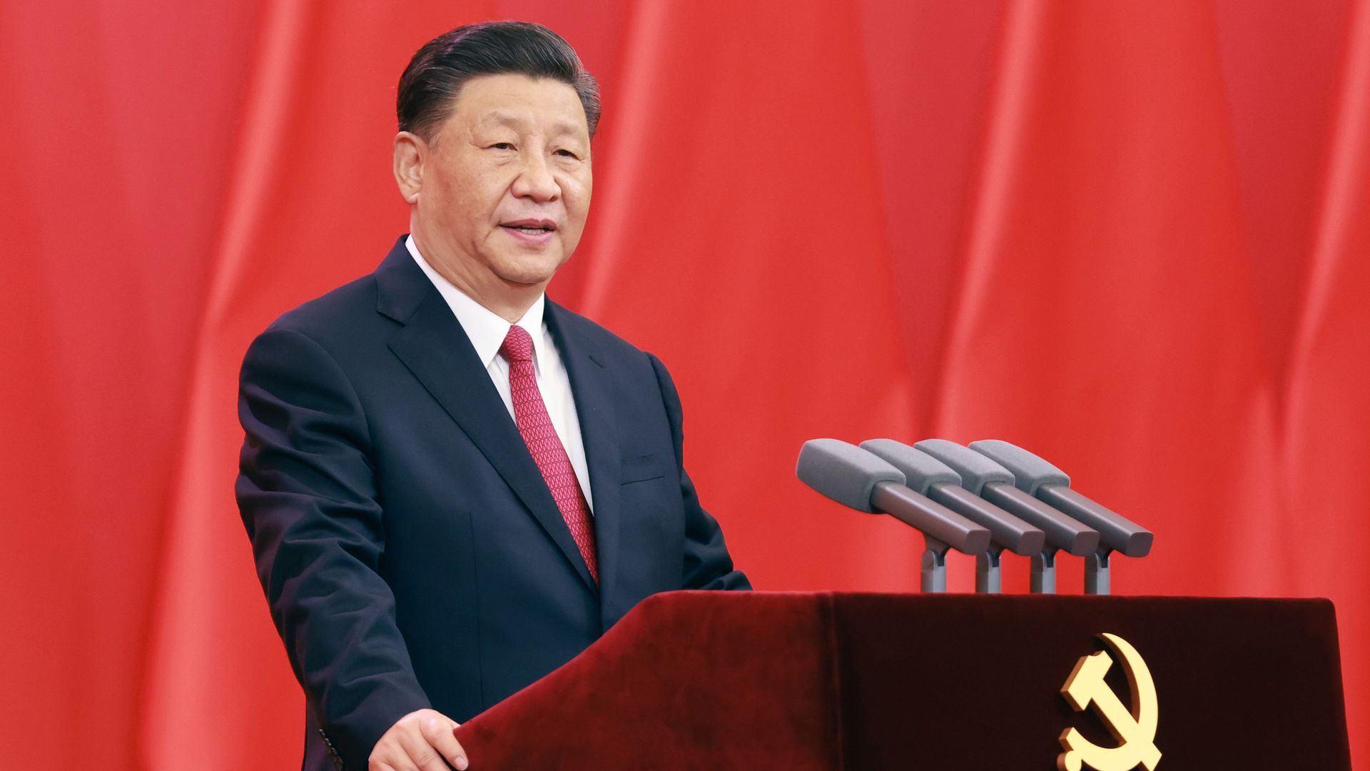 China's President Xi Jinping speaking during a Chinese Communist Party meeting in Beijing in June 2021.