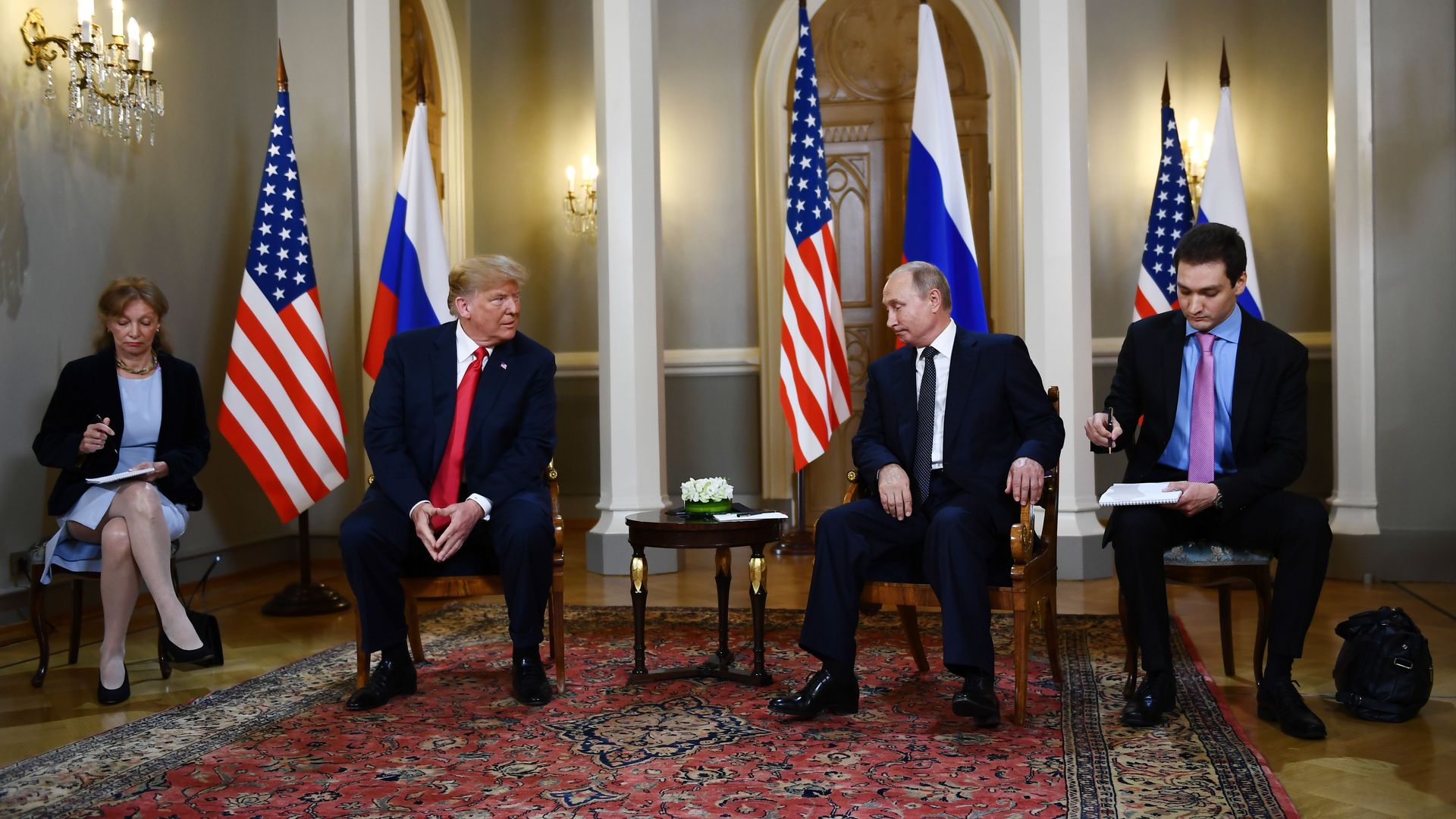 Donald Trump and Vladimir Putin begin meeting in Helsinki. 