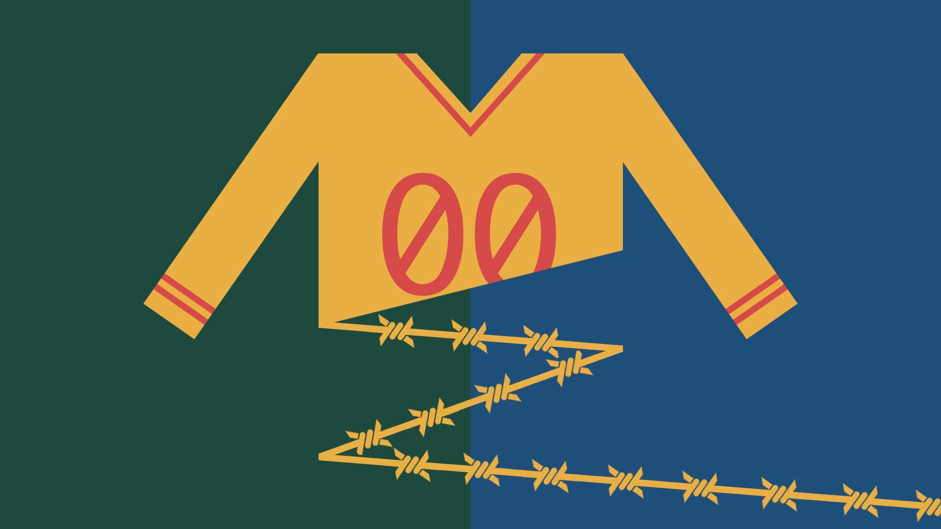 Illustration of a thread coming off a uniform made out of barbed wire