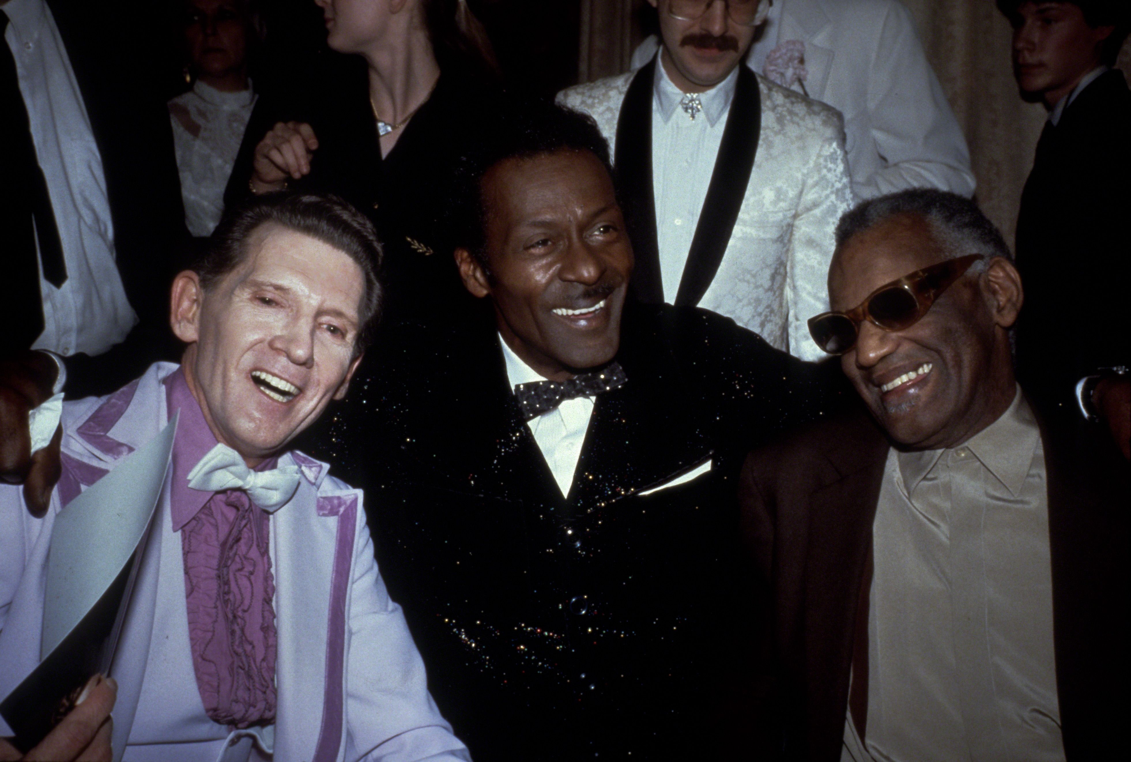 Jerry Lee Lewis, Chuck Berry and Ray Charles at the inaugural Rock & Roll Hall of Fame inductions in 1986. 
