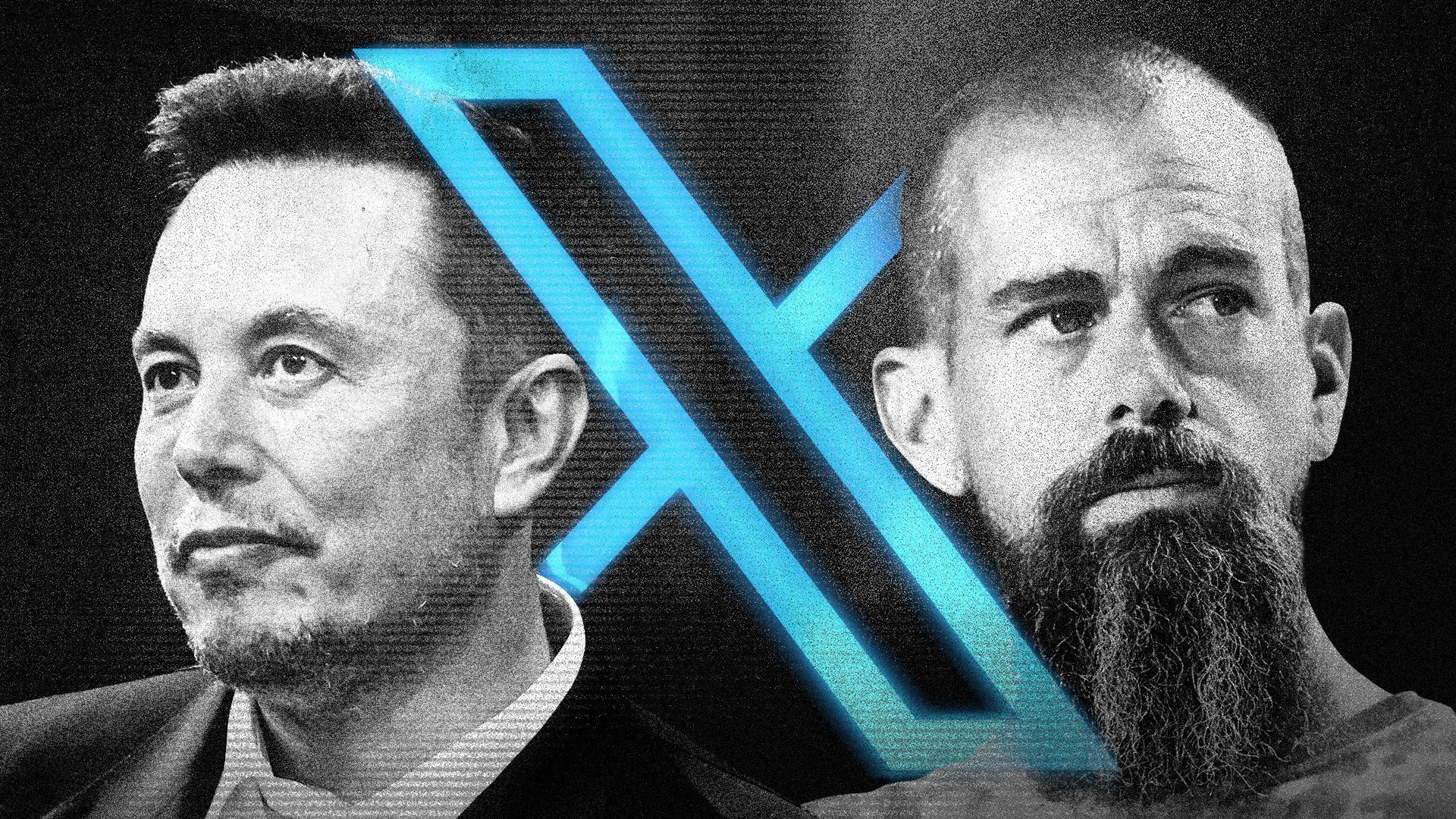 Photo Illustration of Elon Musk and Jack Dorsey with the X logo between them
