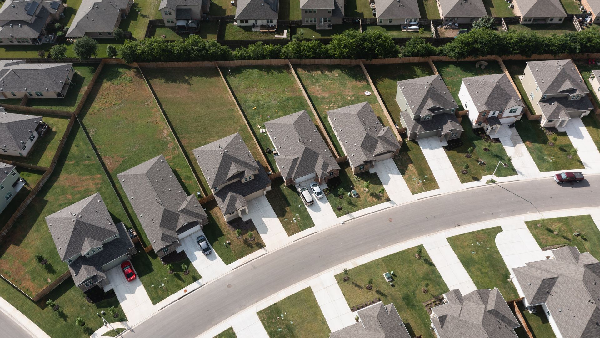 An aerial view of an Austin subdivision.
