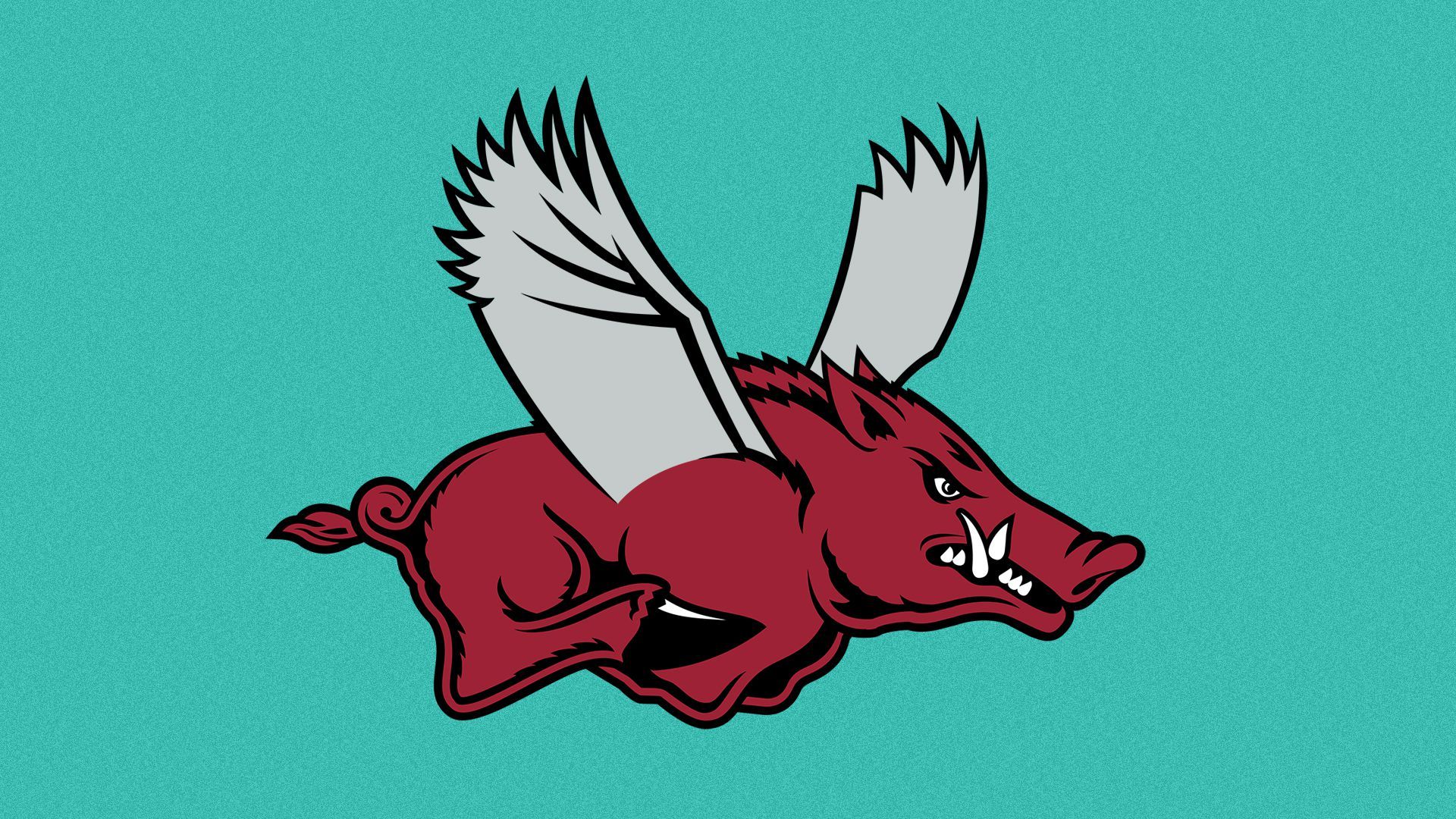 Illustration of the University of Arkansas Razorback logo with wings added.