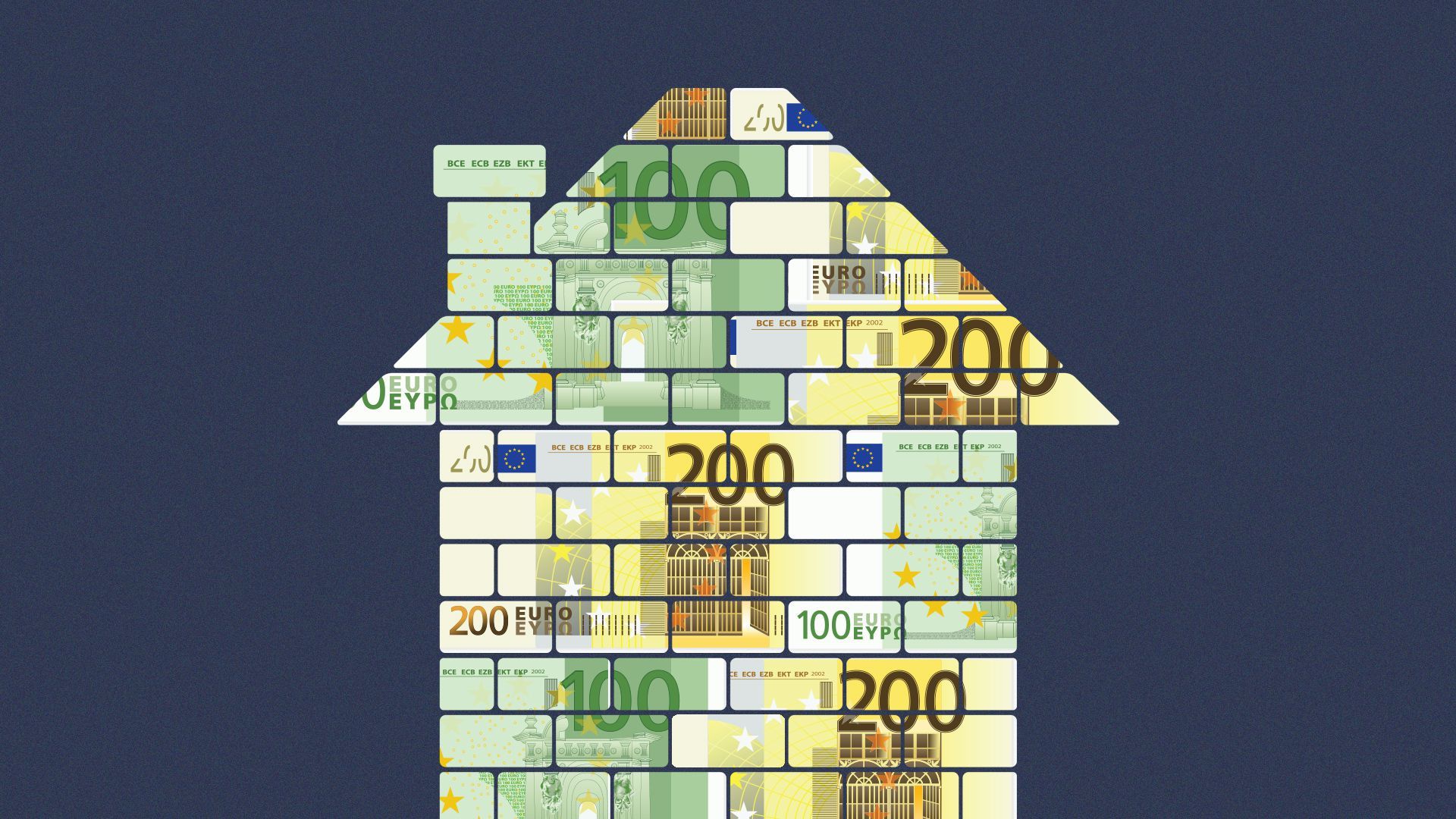 Illustration of a house made of Euro notes.