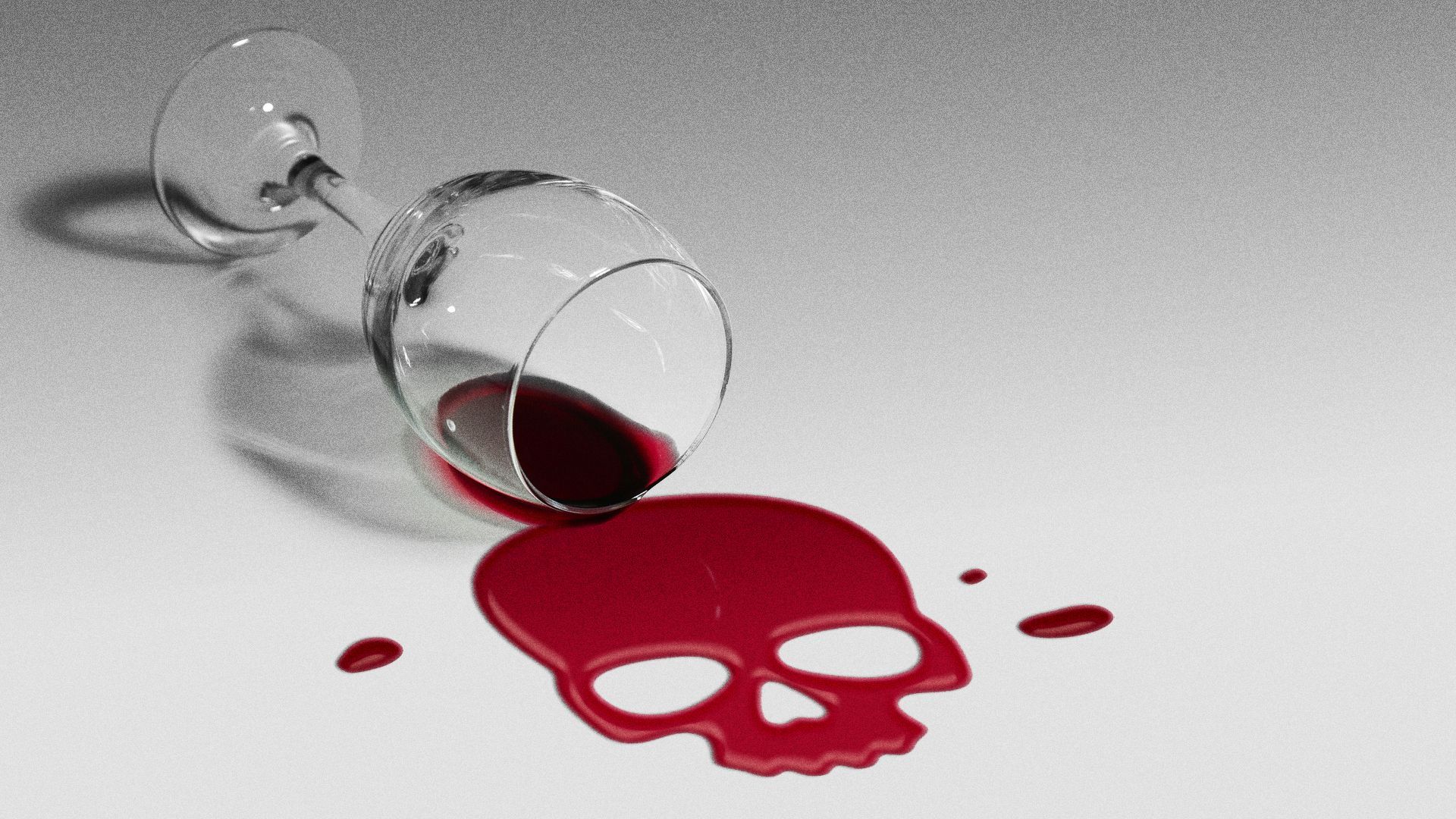 Illustration of a glass of wine spilling into a skull shape. 