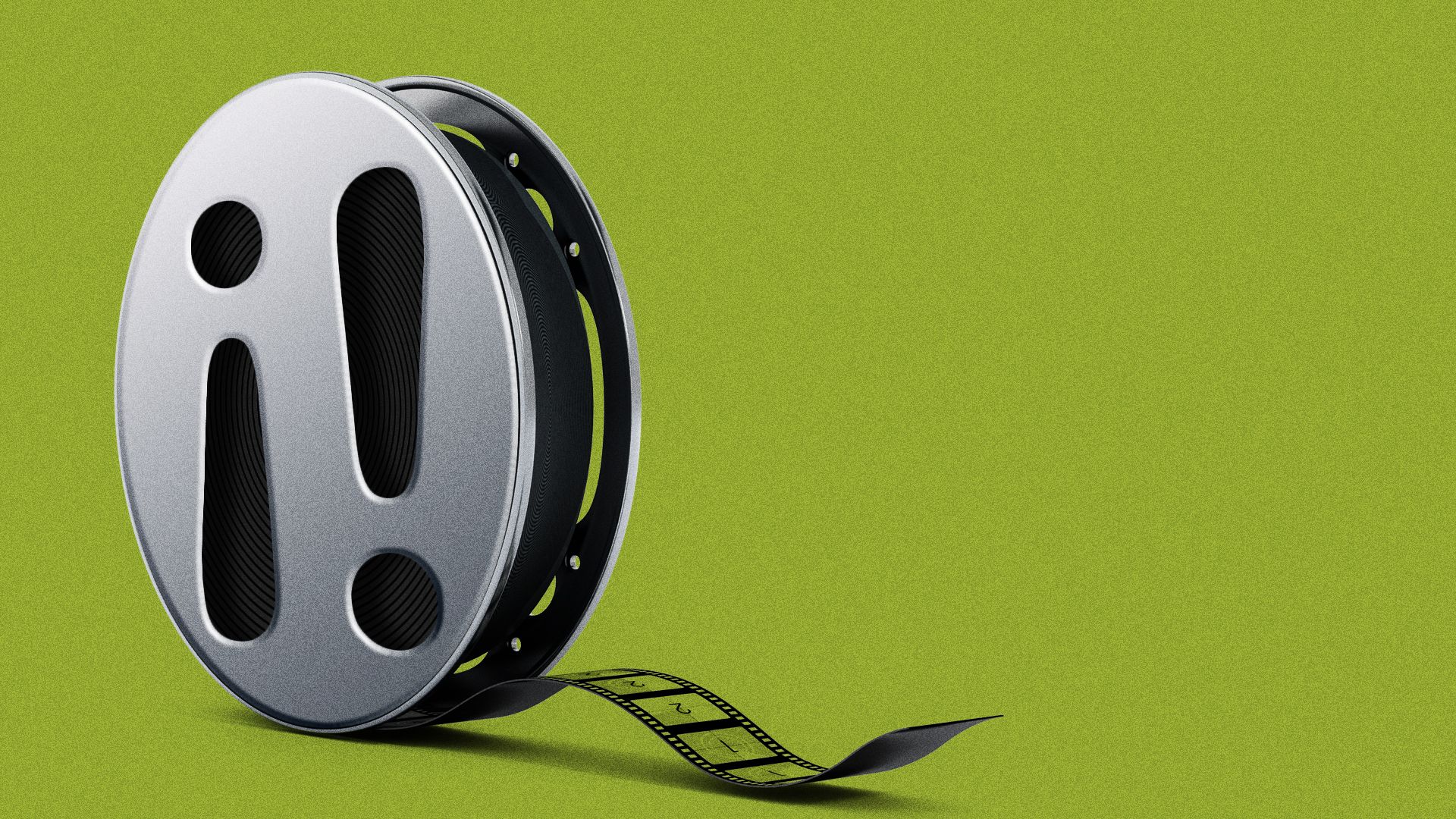 Illustration of a film reel with an inverted exclamation point.