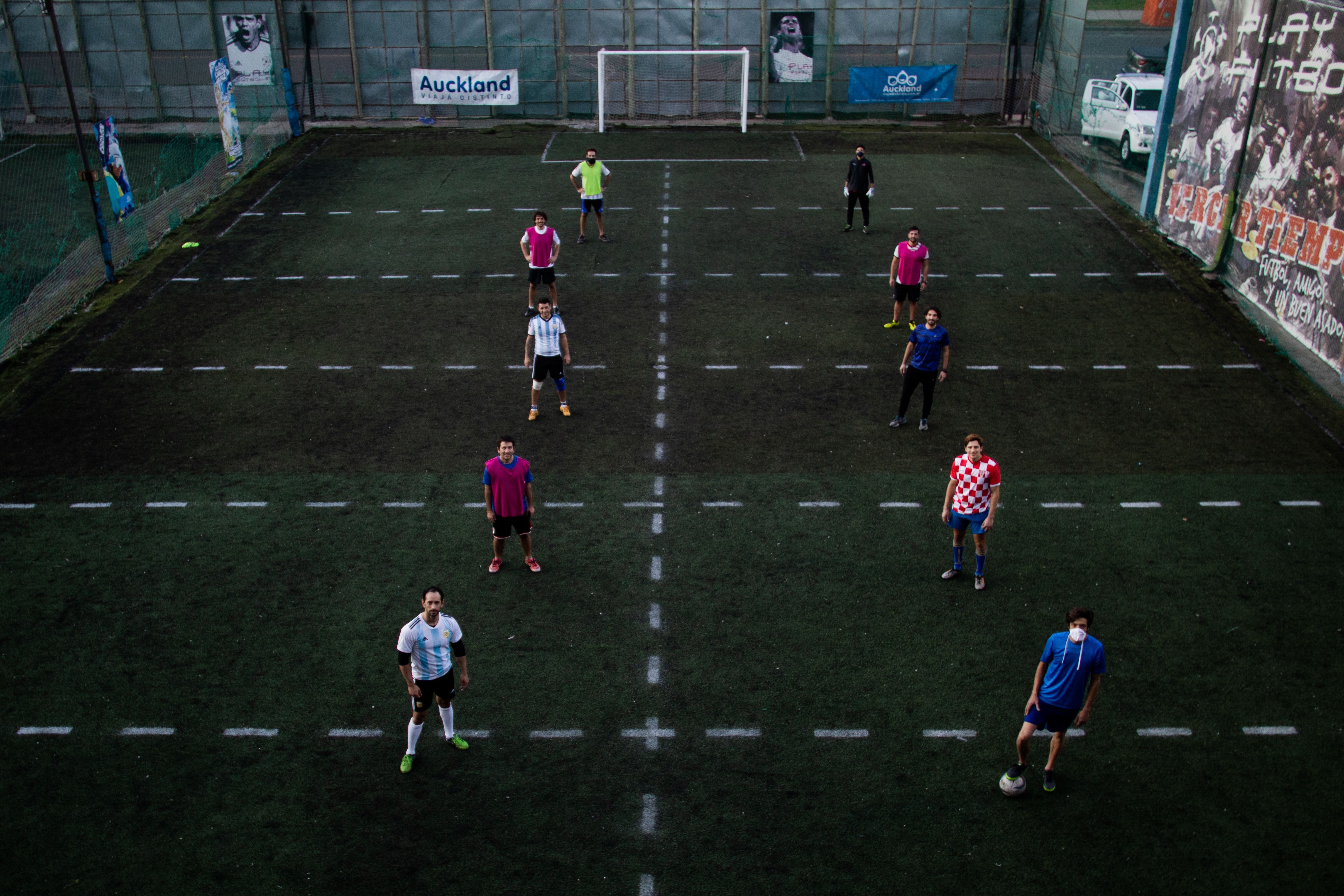 Players on soccer field
