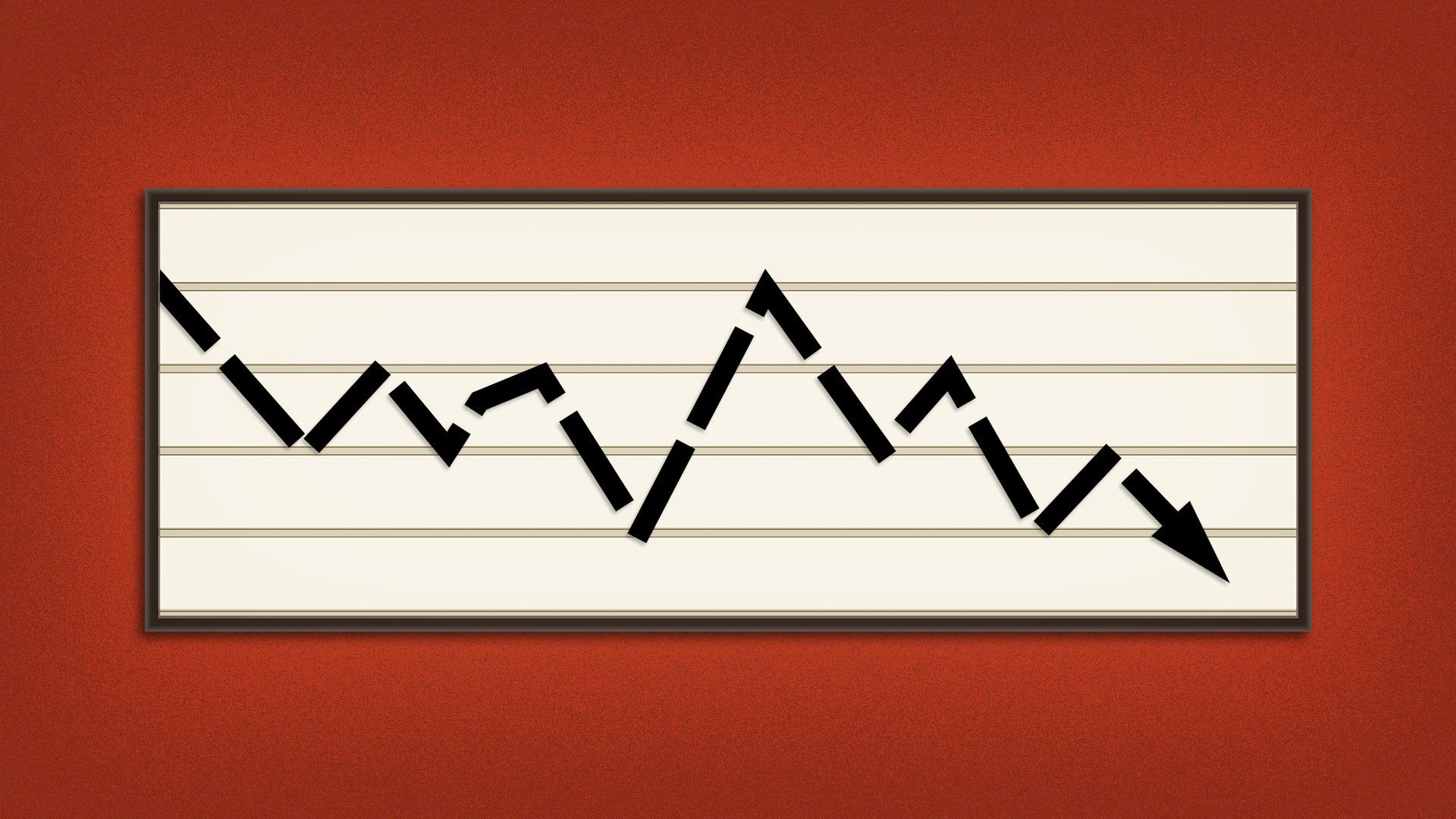 Illustration of a lightbox venue sign with a downward trend line on it.