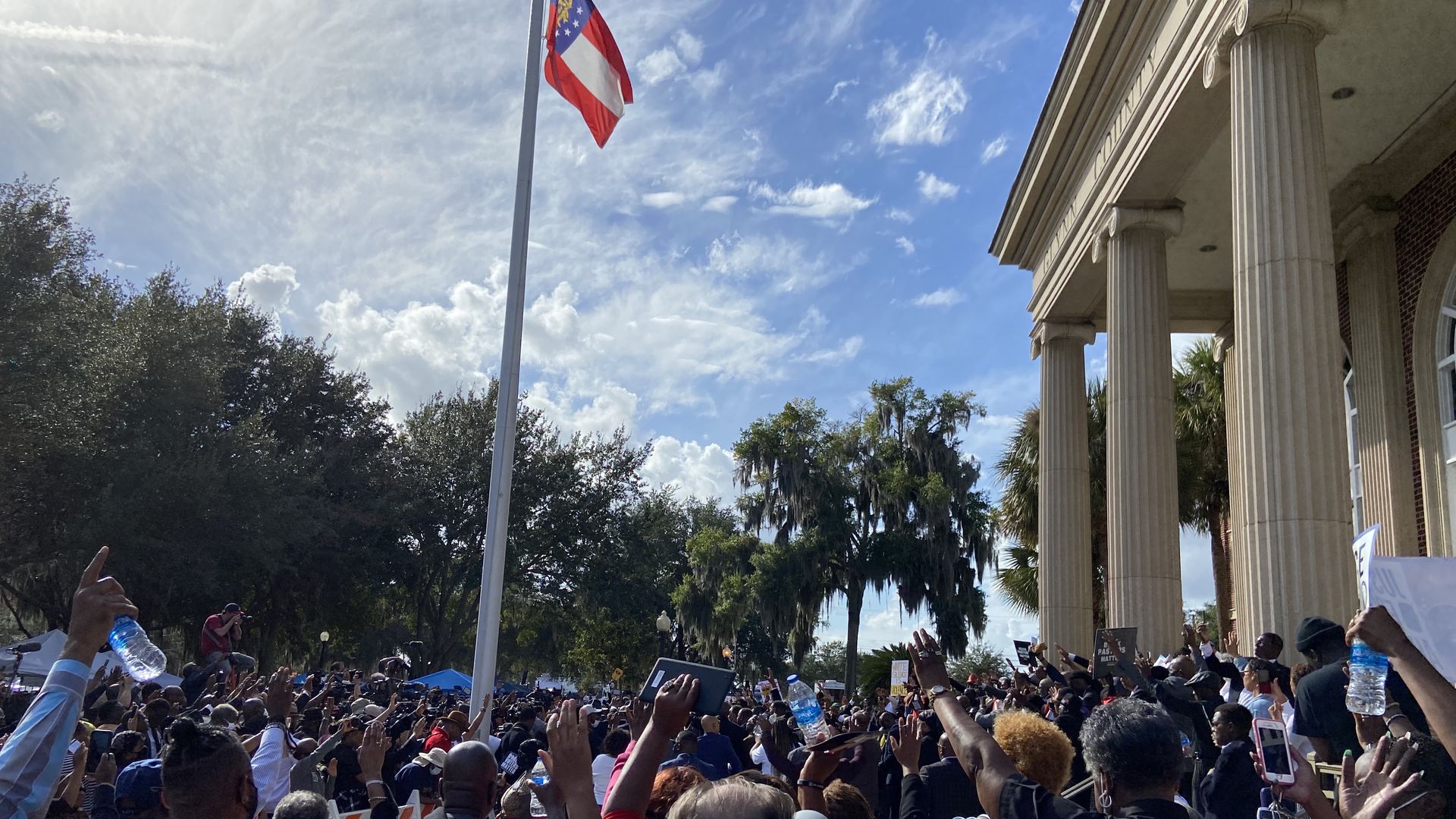 Crowd in front of courthouse
