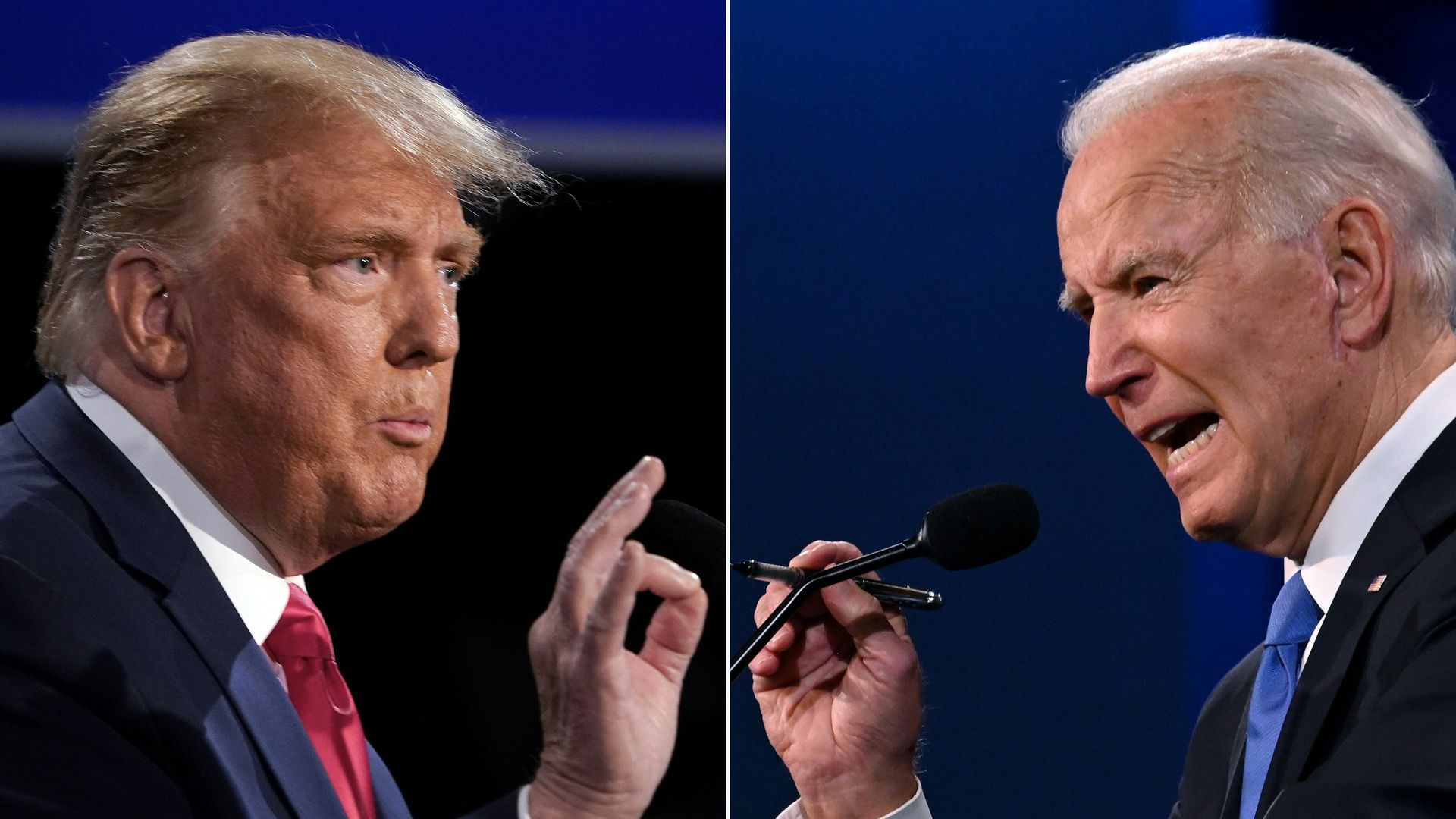 Trump and Biden split screen.
