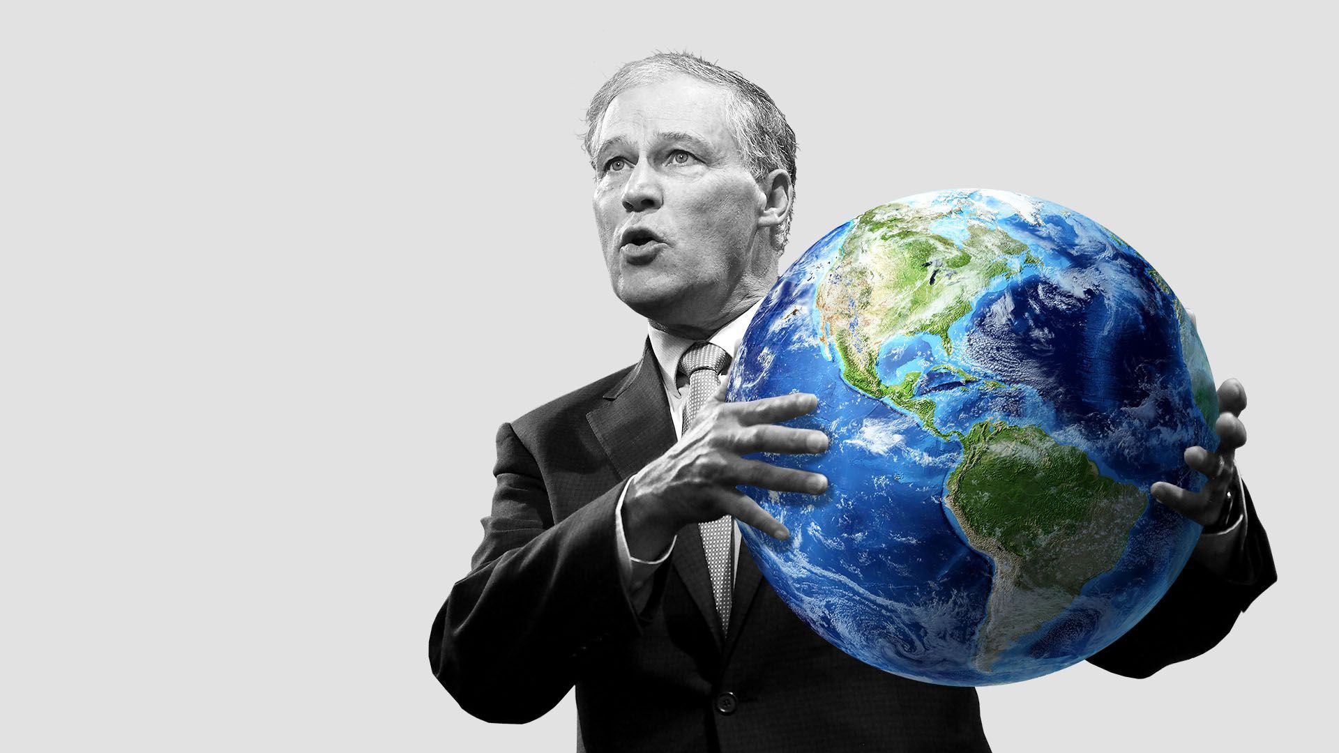 Illustration of Jay Inslee holding a giant globe