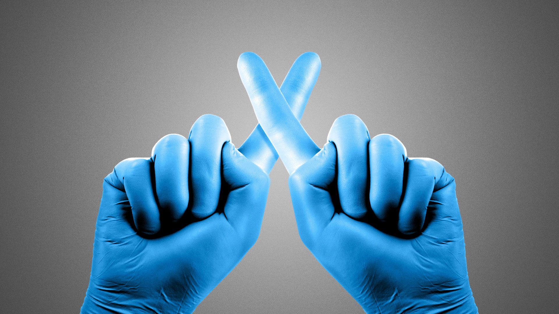 Illustration of gloved fingers crossed making the cancel sign