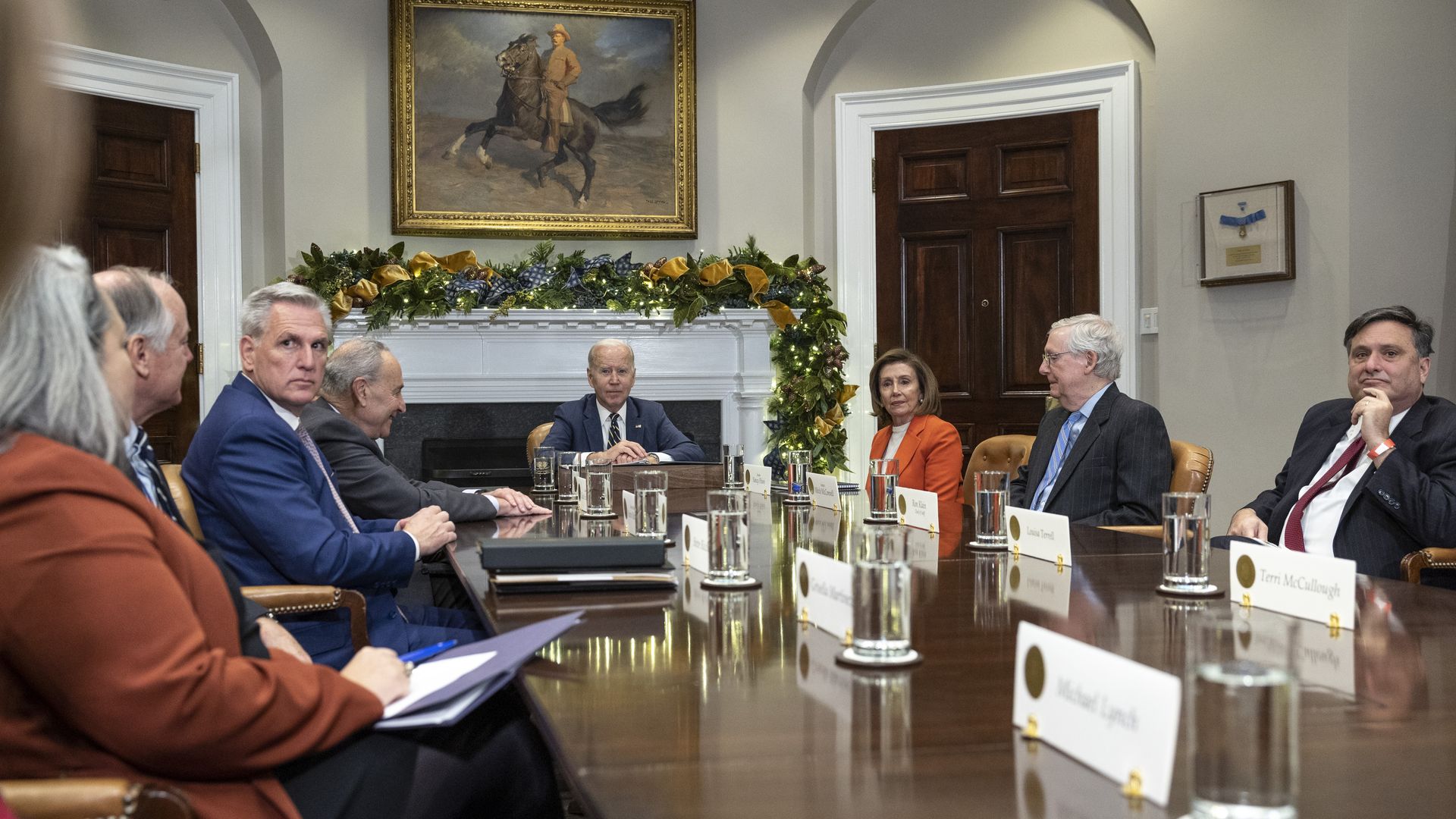 U.S. President Joe Biden meets with Congressional Leaders to discuss legislative priorities through the end of 2022, at the White House on November 29, 2022 