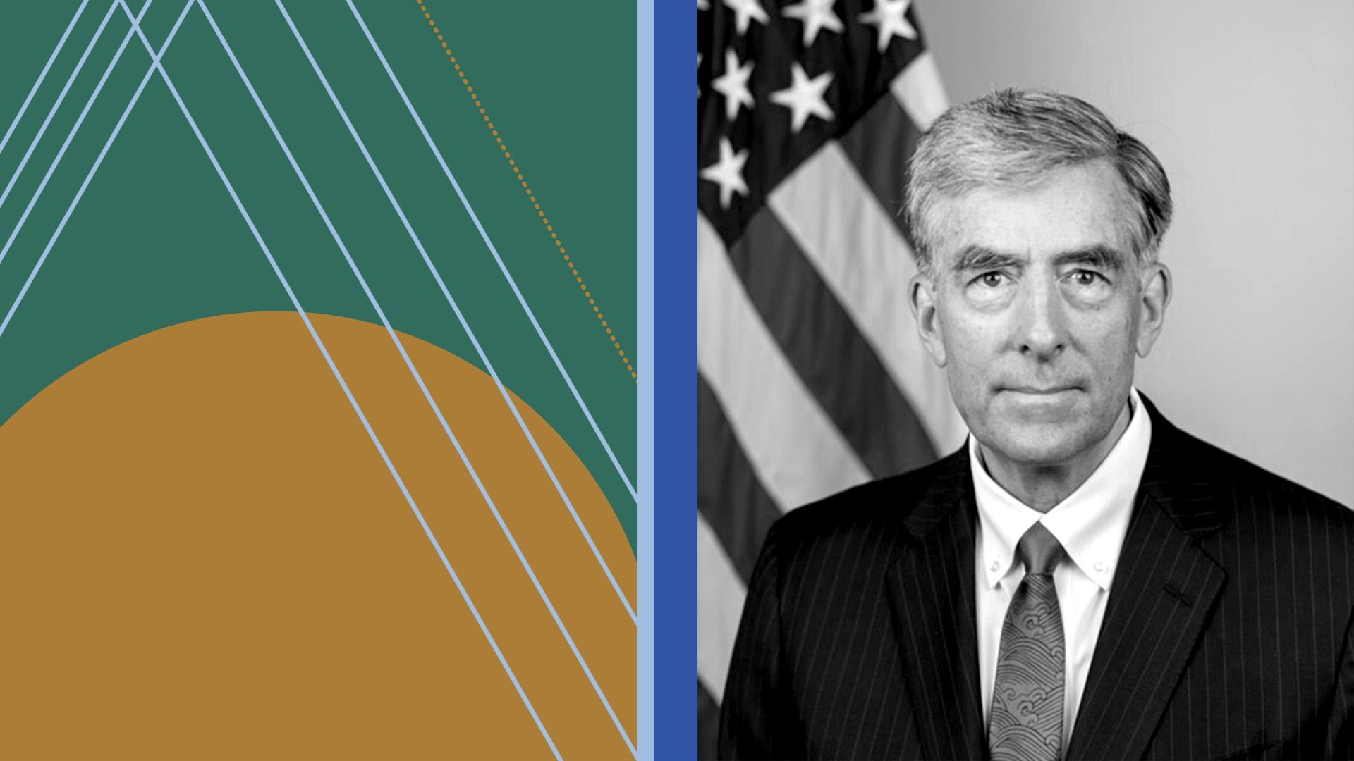 Photo illustration of Chris Inglis set among graphic lines and shapes